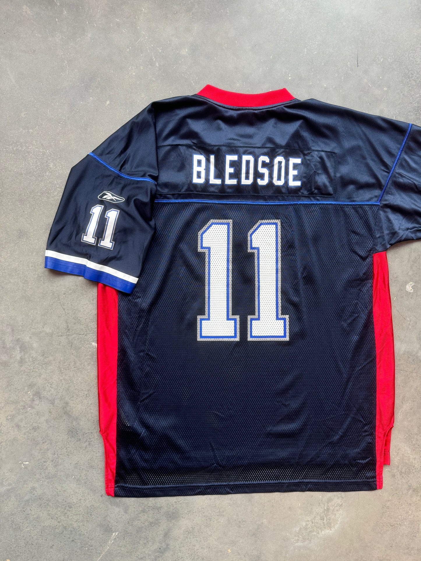 2002 Buffalo Bills Drew Bledsoe Vintage Navy Blue Reebok NFL Jersey (XL)