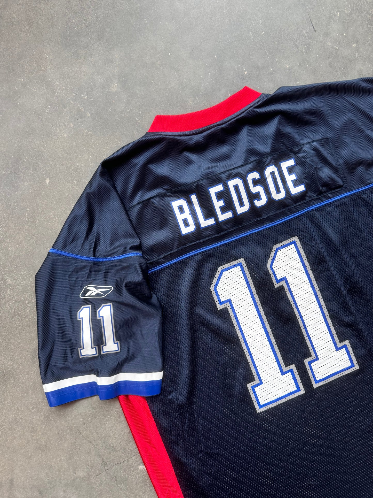 2002 Buffalo Bills Drew Bledsoe Vintage Navy Blue Reebok NFL Jersey (XL)