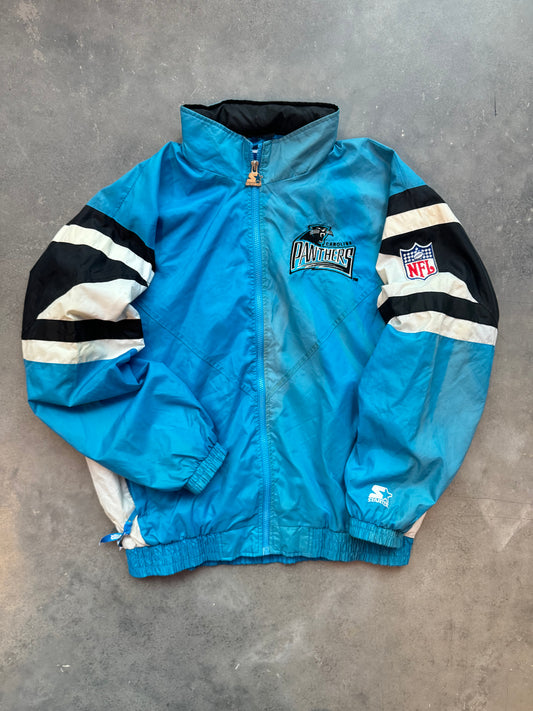 90’s Carolina Panthers Vintage Starter Electric Blue Colorblocked Spellout NFL Windbreaker Jacket (Large)