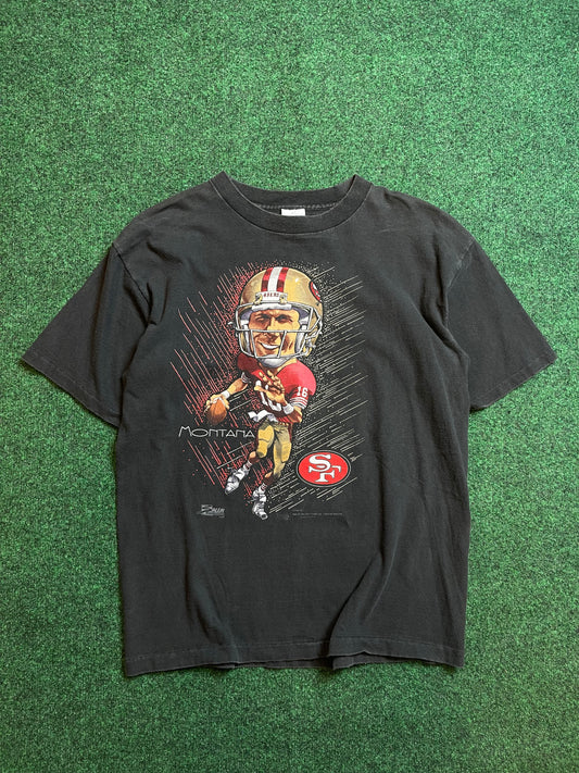 1991 San Francisco 49ers Joe Montana Vintage Salem Sportswear Caricature Tee (Large)