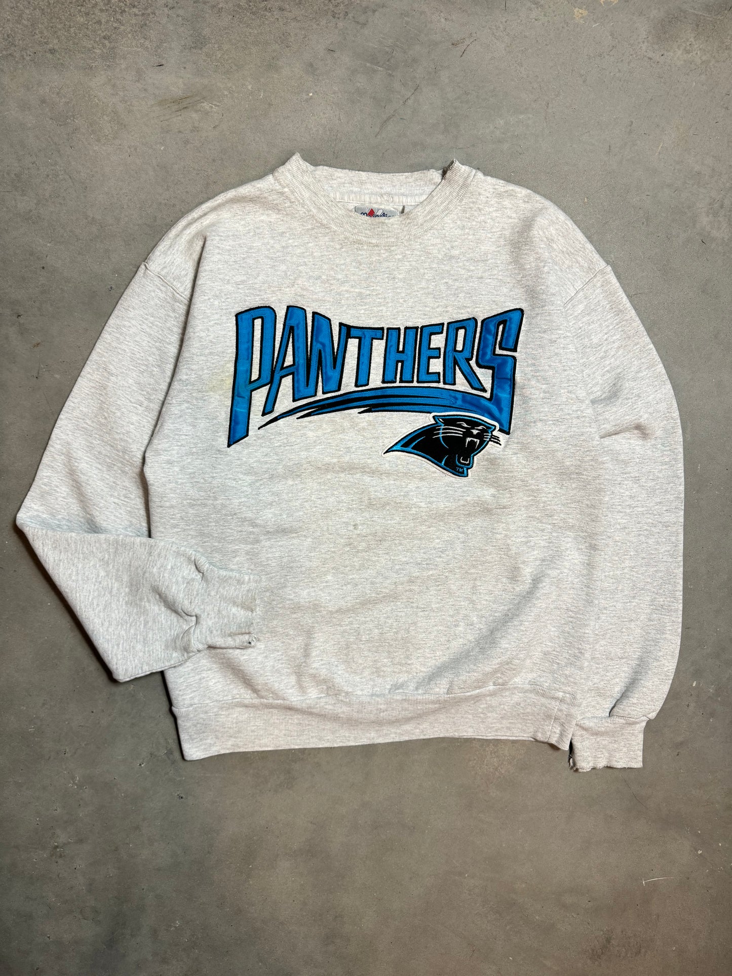 1995 Carolina Panthers Vintage Majestic Heather Grey Ultra Heavyweight Embroidered NFL Crewneck (Medium)