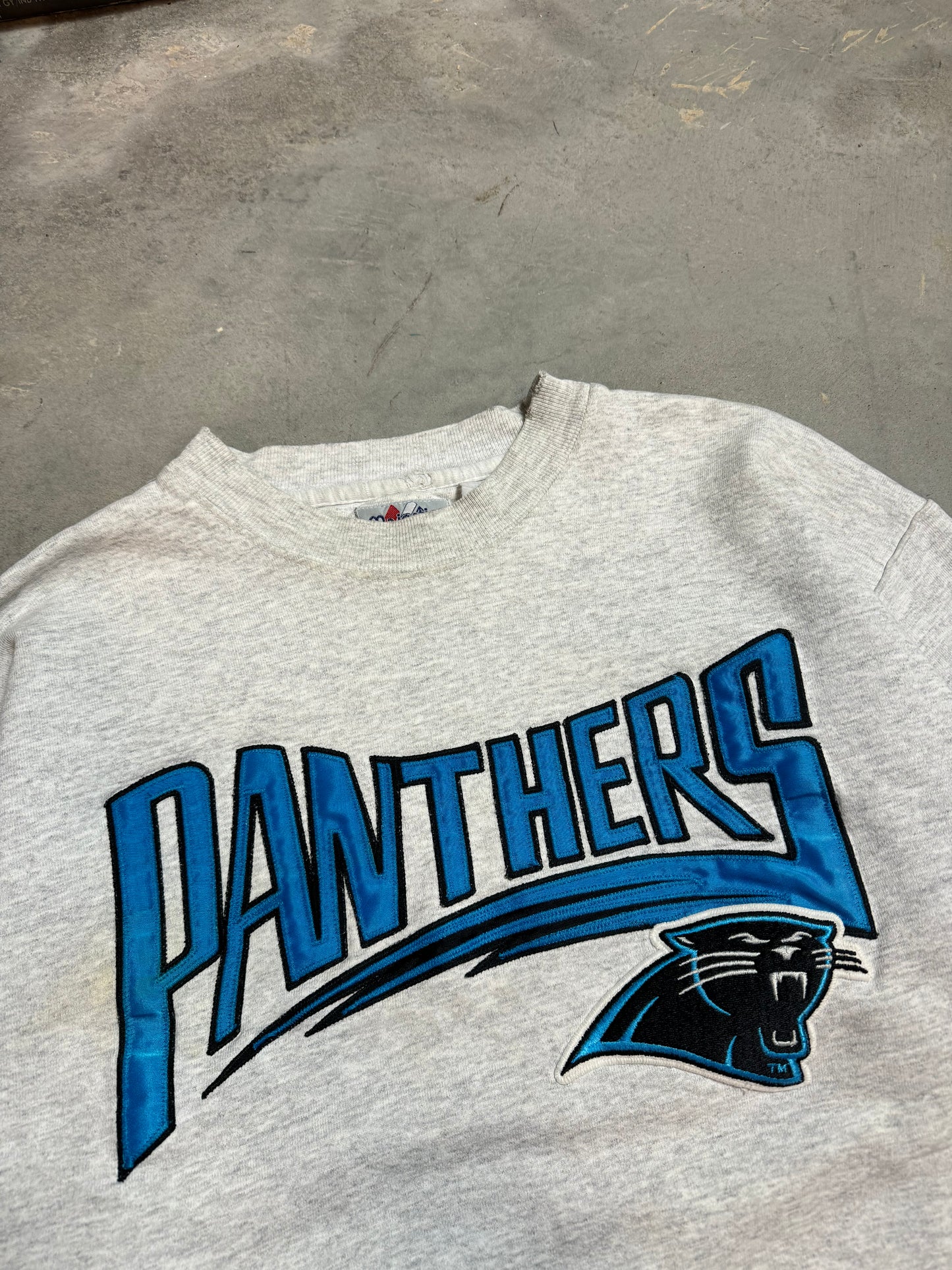 1995 Carolina Panthers Vintage Majestic Heather Grey Ultra Heavyweight Embroidered NFL Crewneck (Medium)