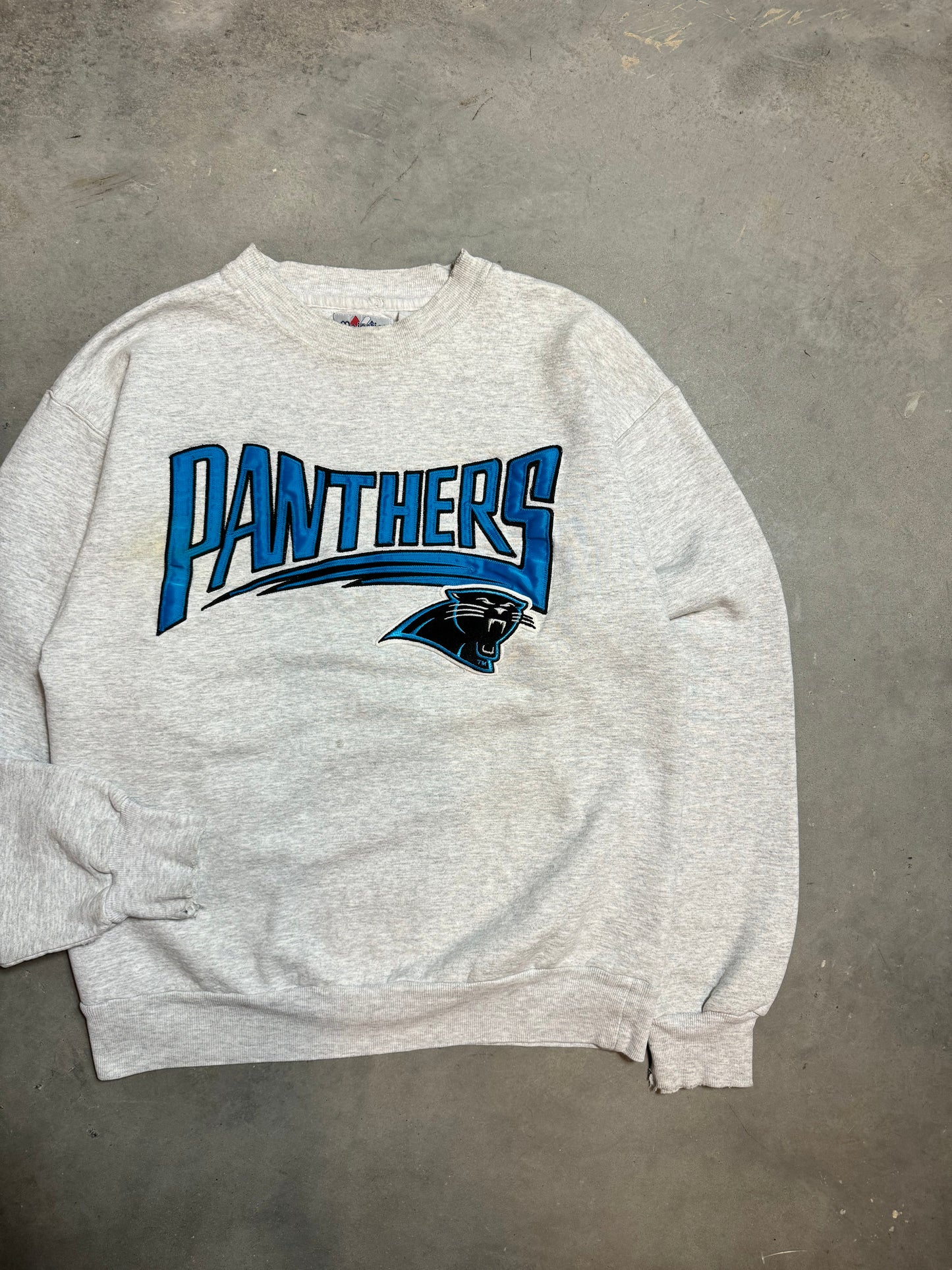 1995 Carolina Panthers Vintage Majestic Heather Grey Ultra Heavyweight Embroidered NFL Crewneck (Medium)