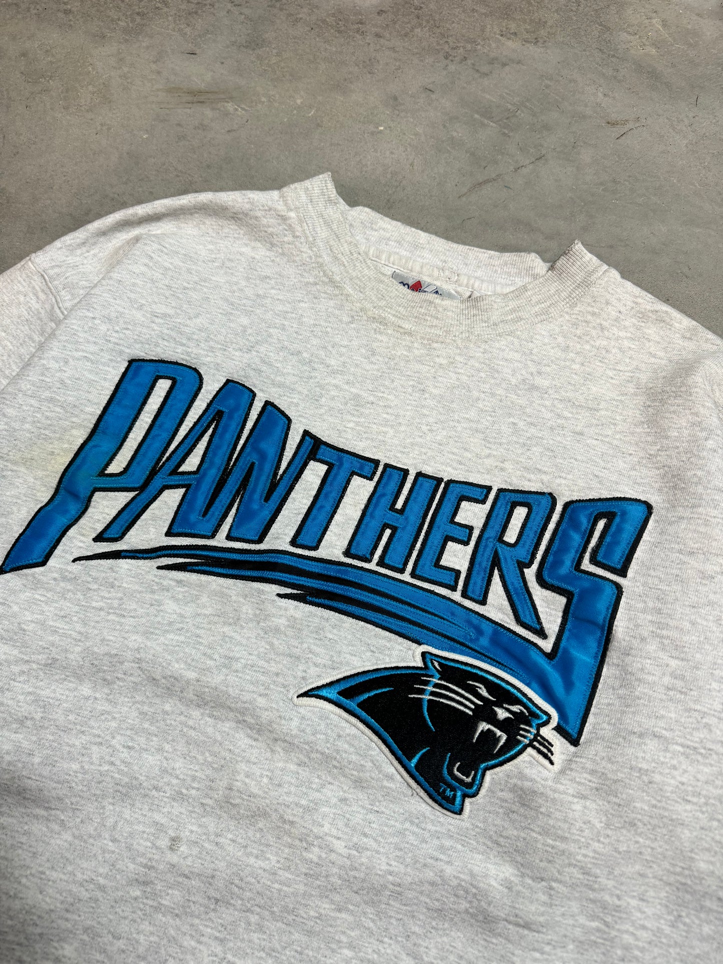 1995 Carolina Panthers Vintage Majestic Heather Grey Ultra Heavyweight Embroidered NFL Crewneck (Medium)