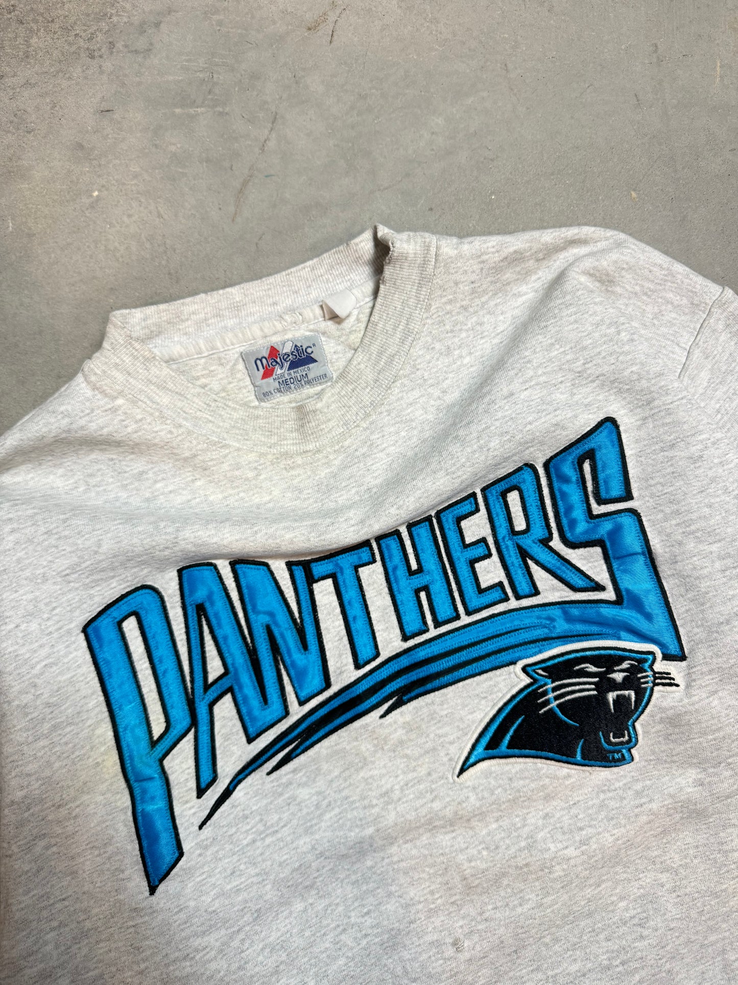 1995 Carolina Panthers Vintage Majestic Heather Grey Ultra Heavyweight Embroidered NFL Crewneck (Medium)