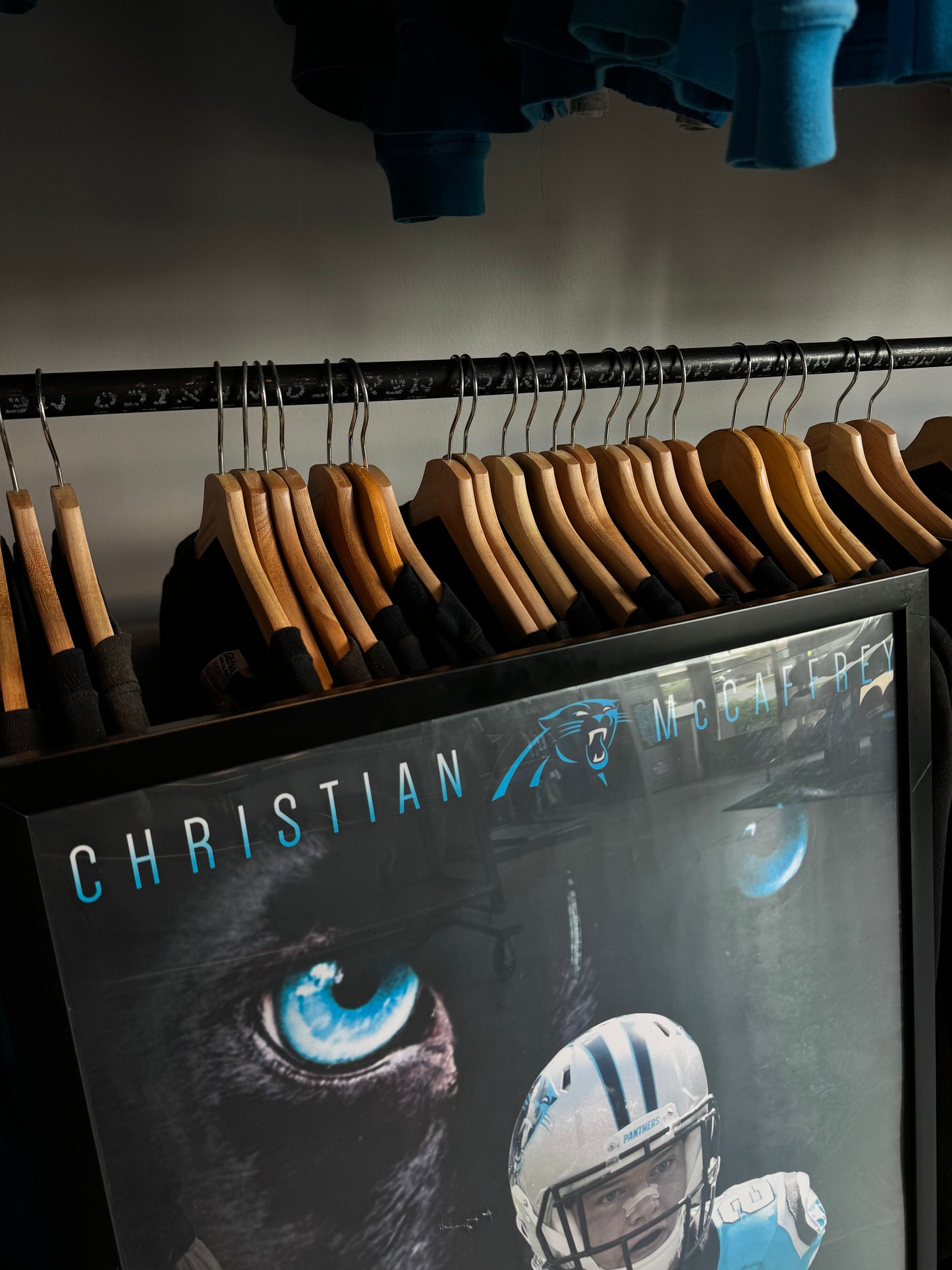 2017 Carolina Panthers Christian McCaffrey Rookie Season Panther Eyes Framed NFL Poster (23.5” x 25”