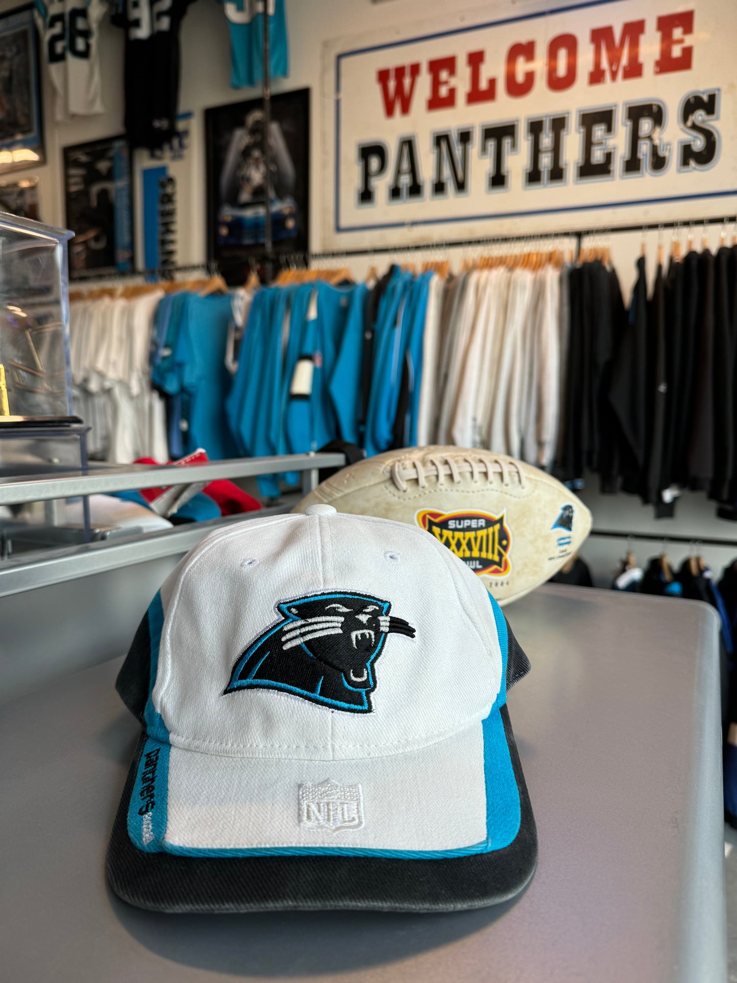 00’s Carolina Panthers Reebok Colorblocked NFL Strapback Hat (OSFA)