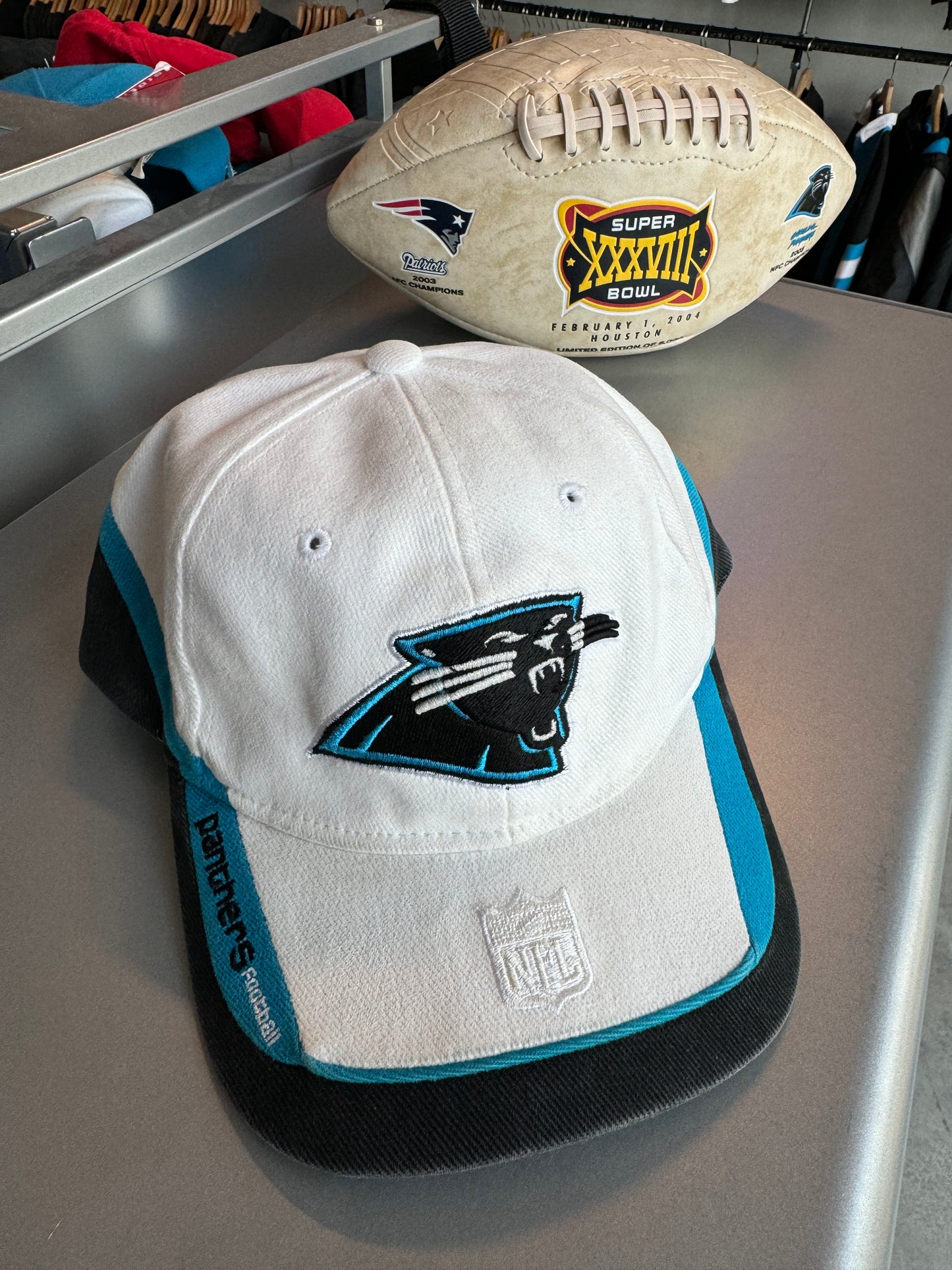 00’s Carolina Panthers Reebok Colorblocked NFL Strapback Hat (OSFA)