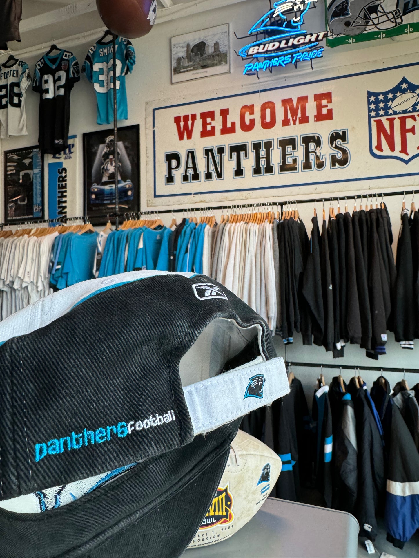 00’s Carolina Panthers Reebok Colorblocked NFL Strapback Hat (OSFA)