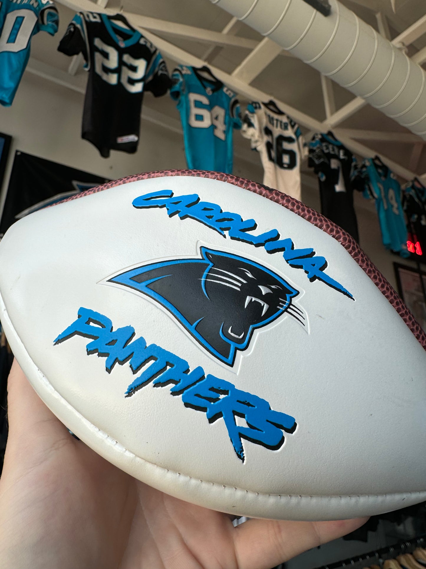 00’s Carolina Panthers Ken Lucas Vintage Cat Scratch Font Wilson Panel Autographed NFL Mini Football