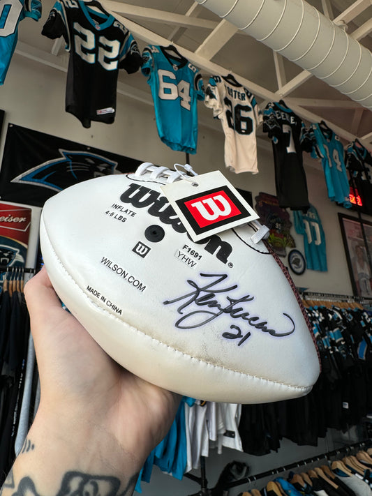 00’s Carolina Panthers Ken Lucas Vintage Cat Scratch Font Wilson Panel Autographed NFL Mini Football