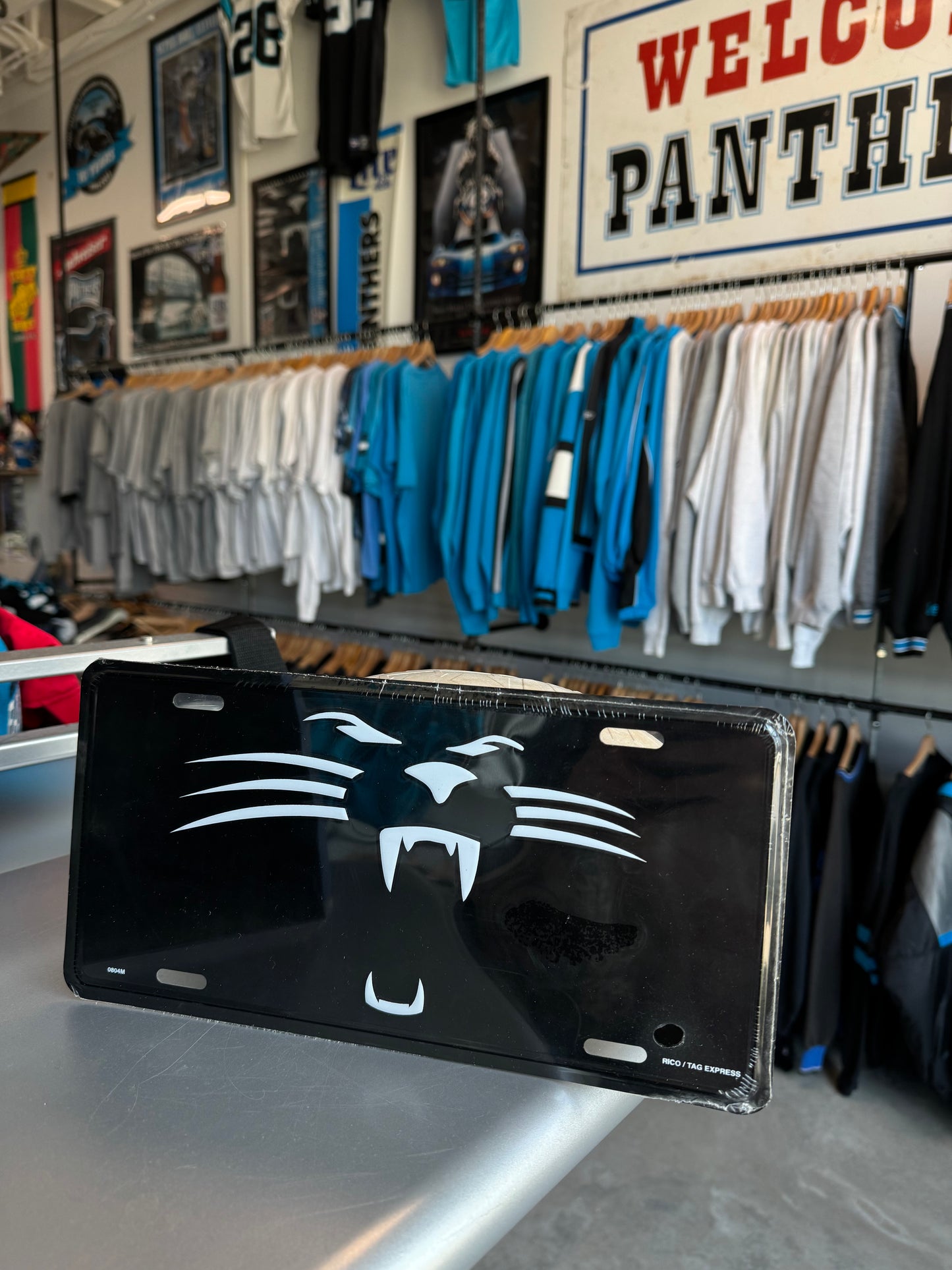 90’s Carolina Panthers Black Cat Face Outline Vintage Display Car License Plate - Brand New