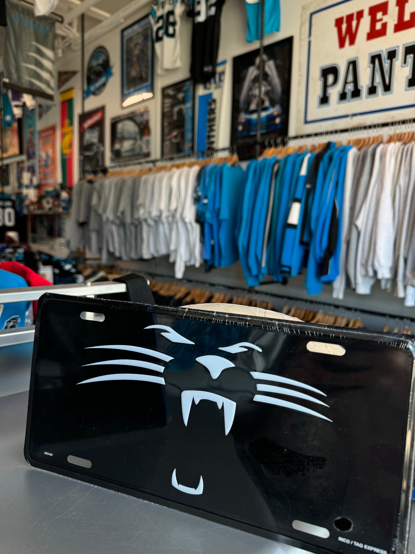90’s Carolina Panthers Black Cat Face Outline Vintage Display Car License Plate - Brand New