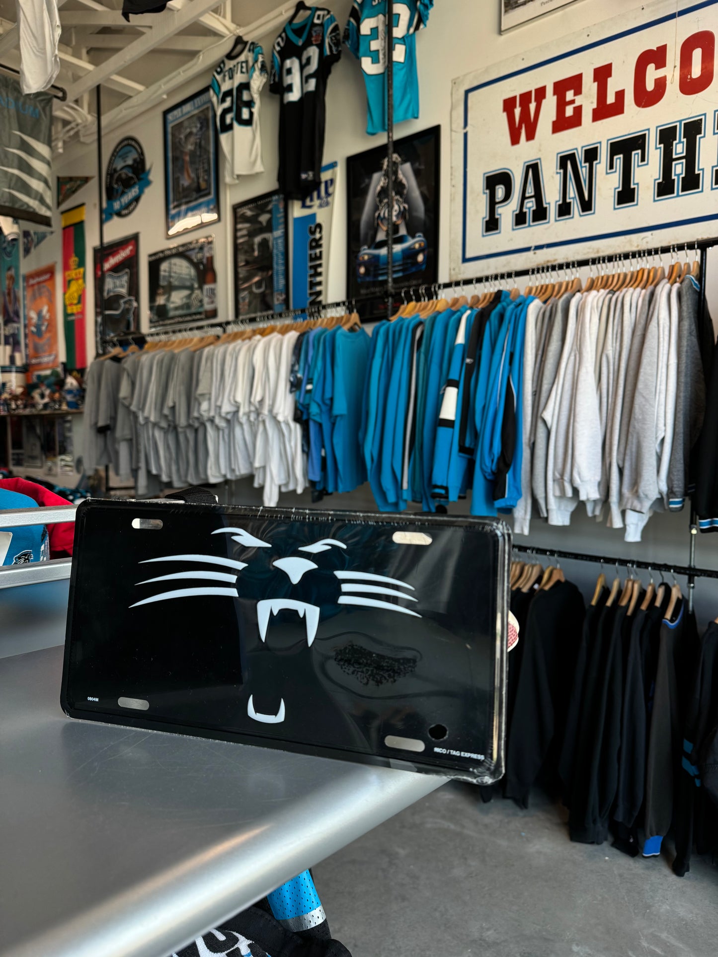 90’s Carolina Panthers Black Cat Face Outline Vintage Display Car License Plate - Brand New