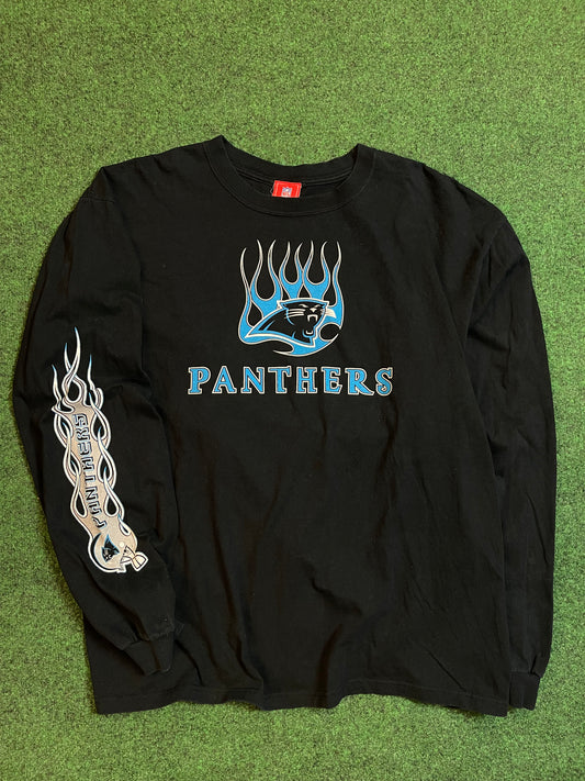 00’s Carolina Panthers Vintage Flame Print NFL Longsleeve Tee (XXL)