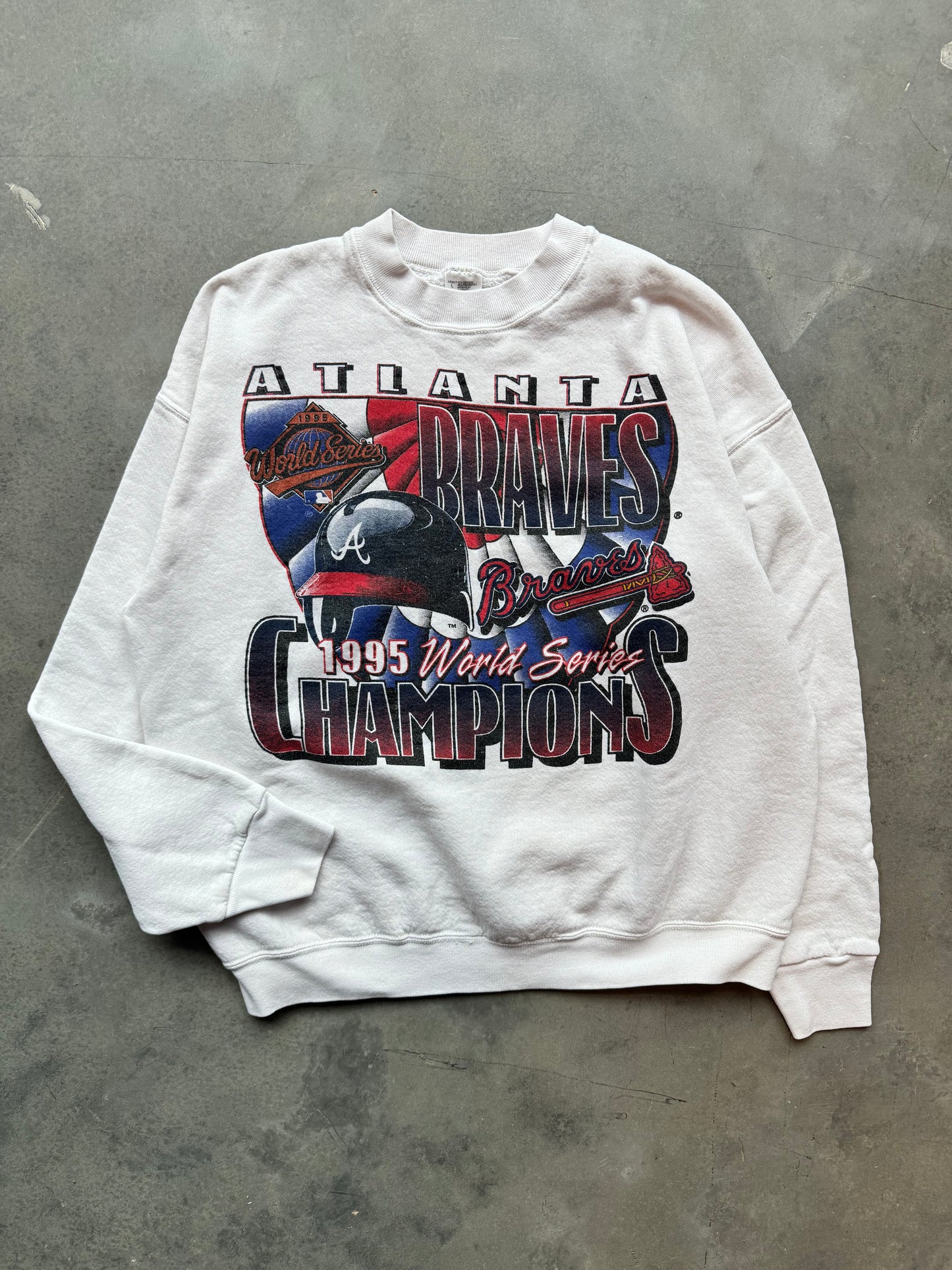 1995 Atlanta Braves World Series Champions Vintage White MLB Baseball Crewneck (Medium)