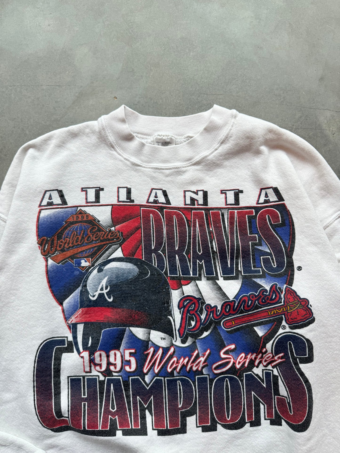 1995 Atlanta Braves World Series Champions Vintage White MLB Baseball Crewneck (Medium)