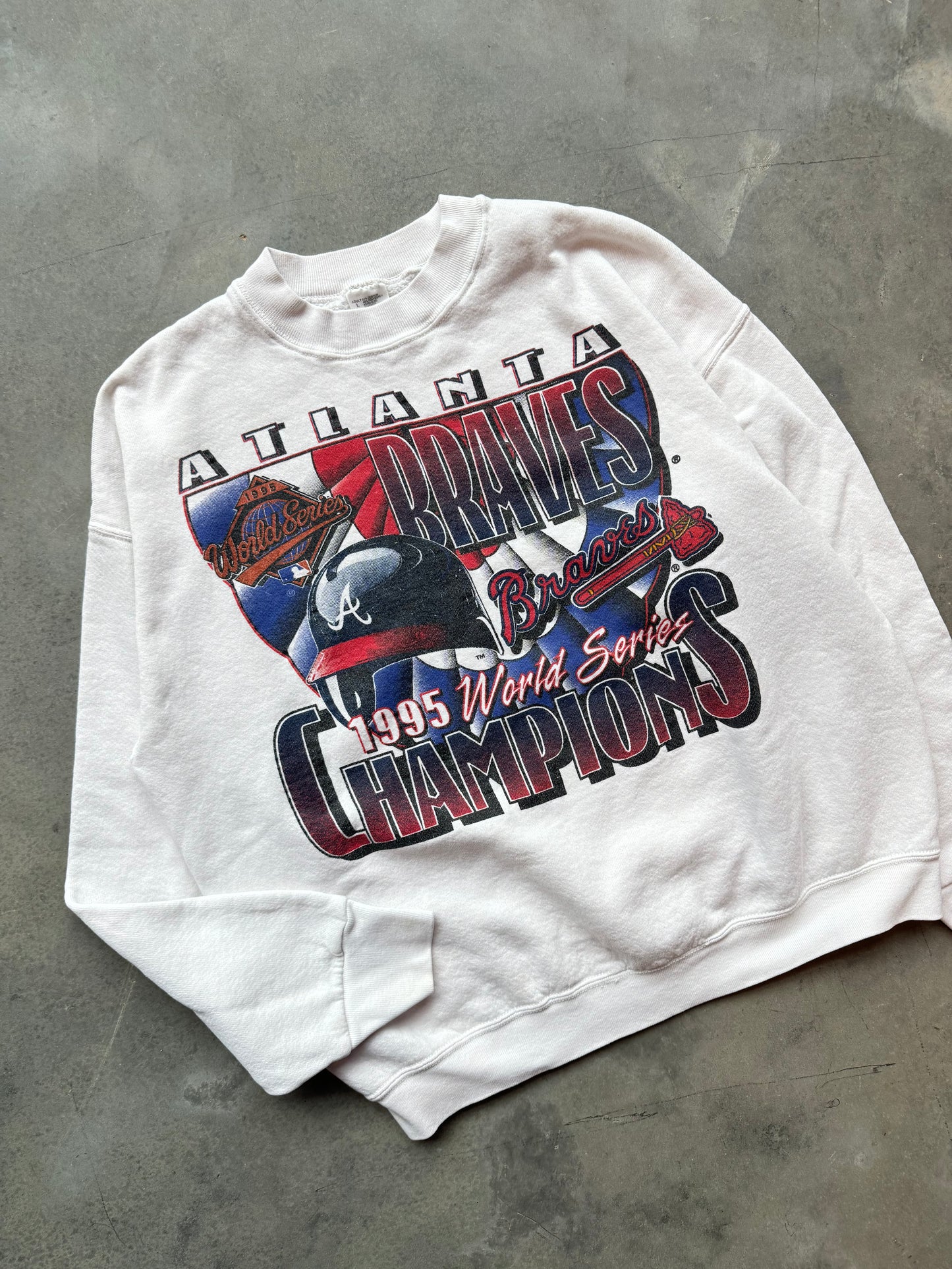 1995 Atlanta Braves World Series Champions Vintage White MLB Baseball Crewneck (Medium)