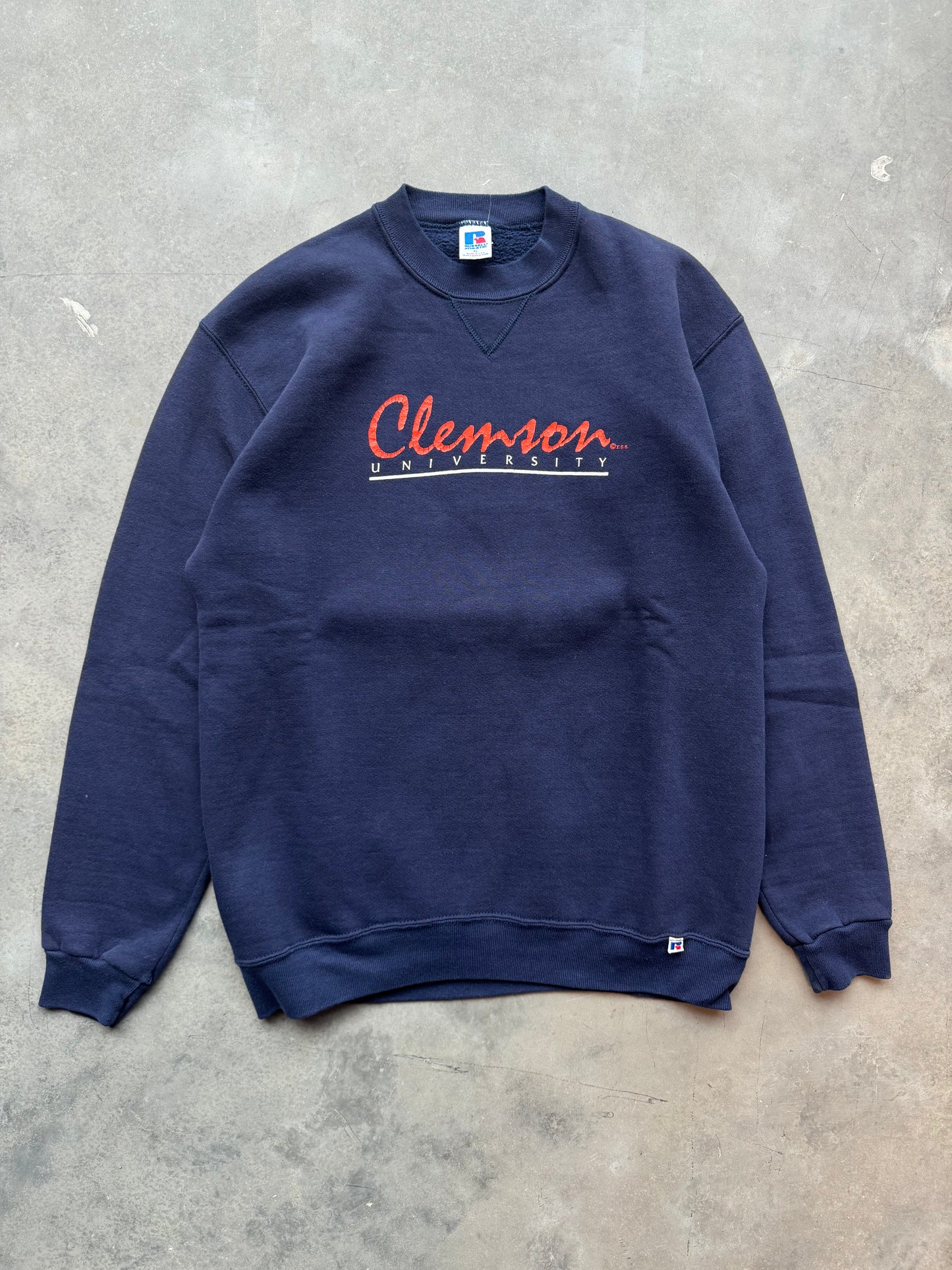 90’s Clemson Tigers Vintage Navy Blue Russell Athletic College Crewneck (XL)