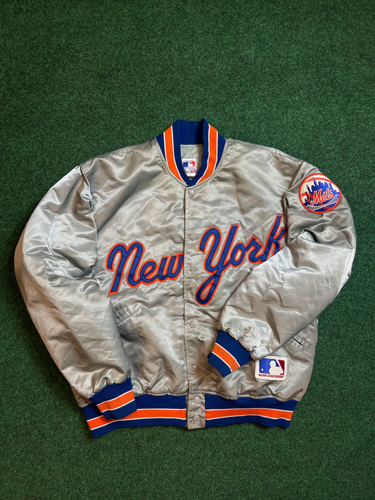 80’s New York Mets Silver Felco Made in USA MLB Satin Jacket (Large)