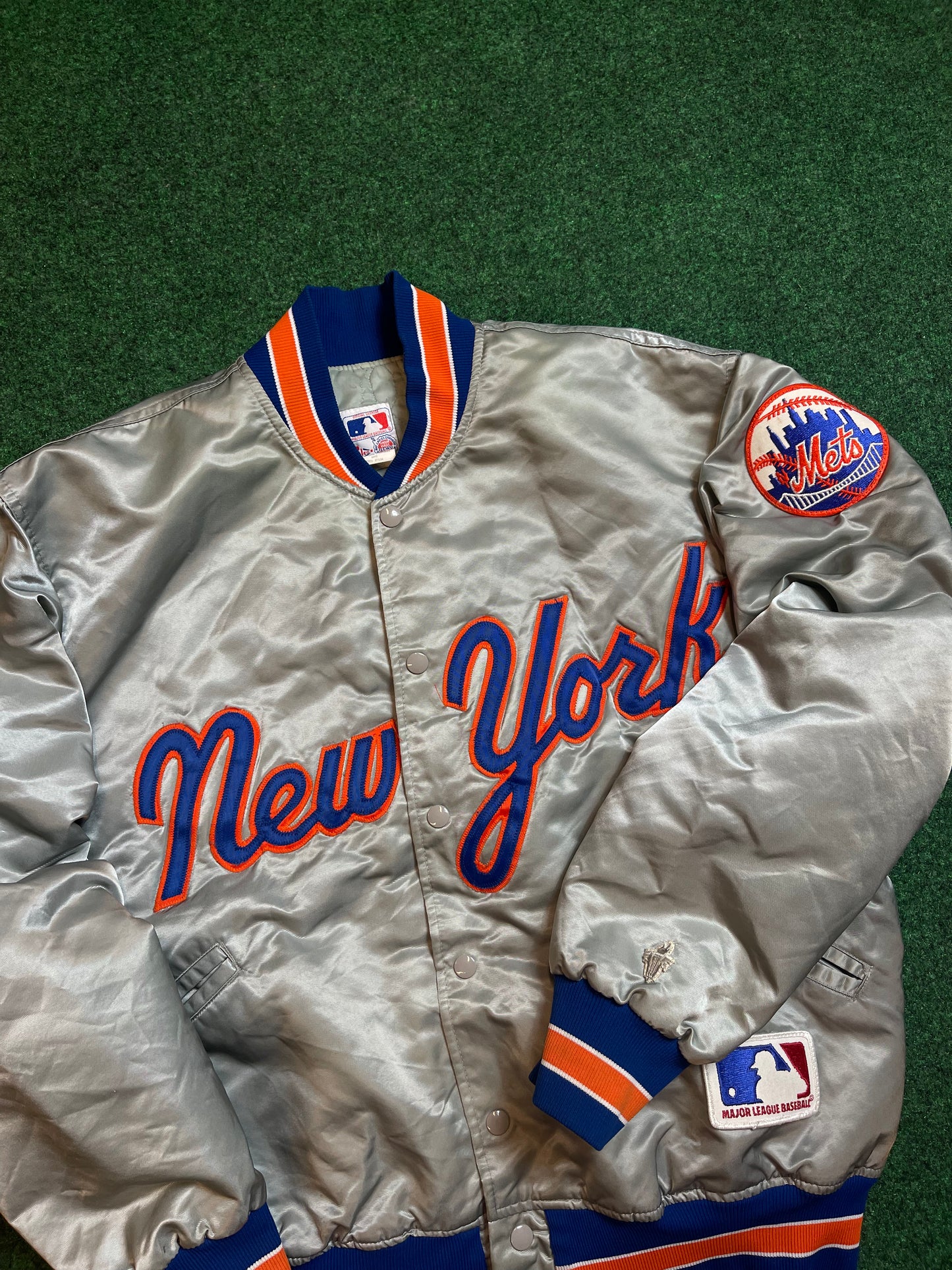 80’s New York Mets Silver Felco Made in USA MLB Satin Jacket (Large)