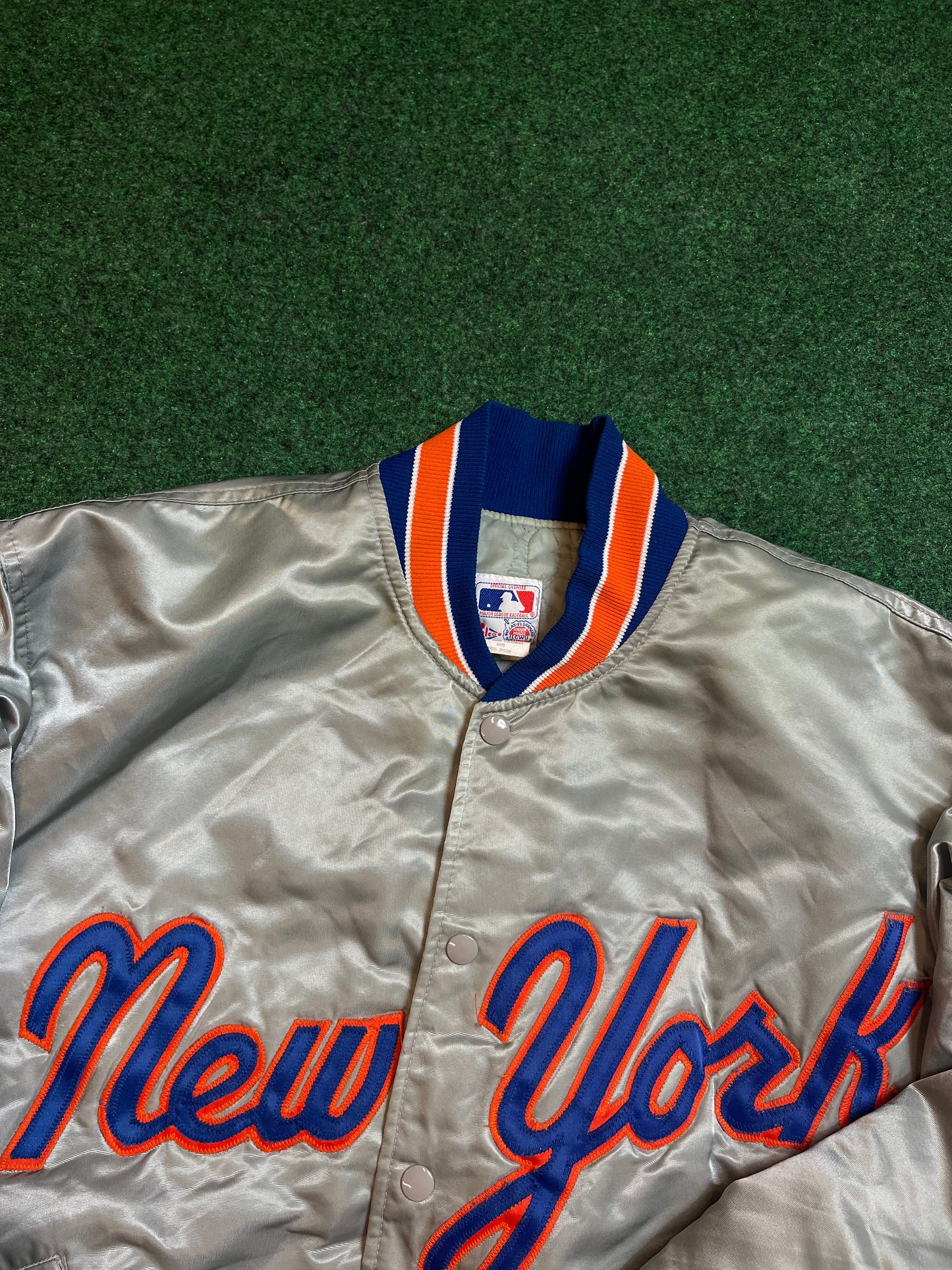 80’s New York Mets Silver Felco Made in USA MLB Satin Jacket (Large)