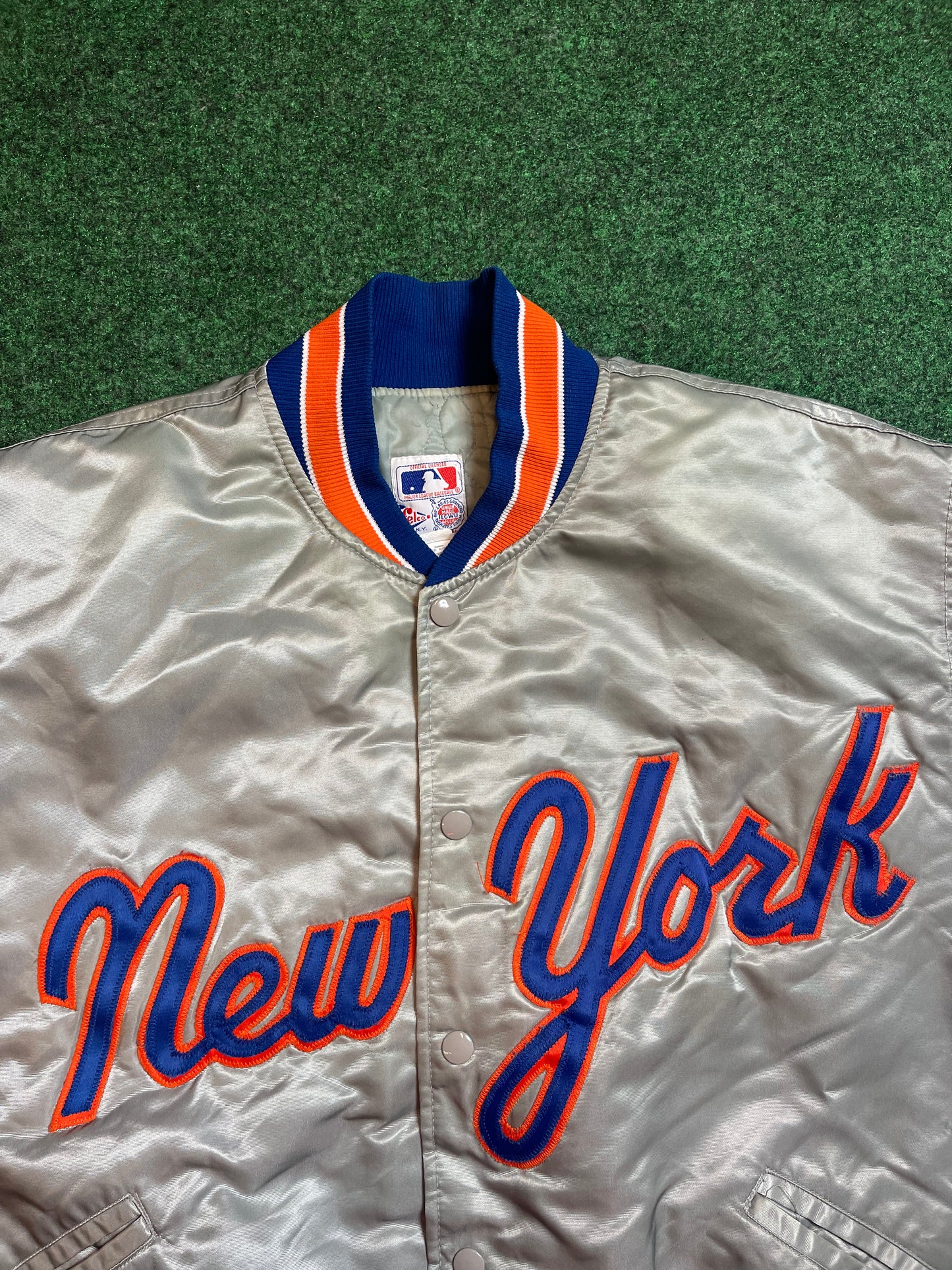 80’s New York Mets Silver Felco Made in USA MLB Satin Jacket (Large)