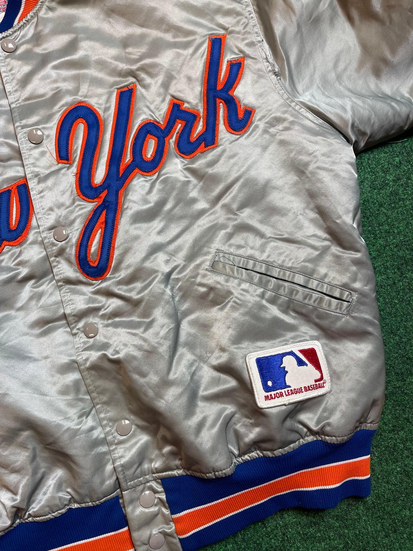 80’s New York Mets Silver Felco Made in USA MLB Satin Jacket (Large)