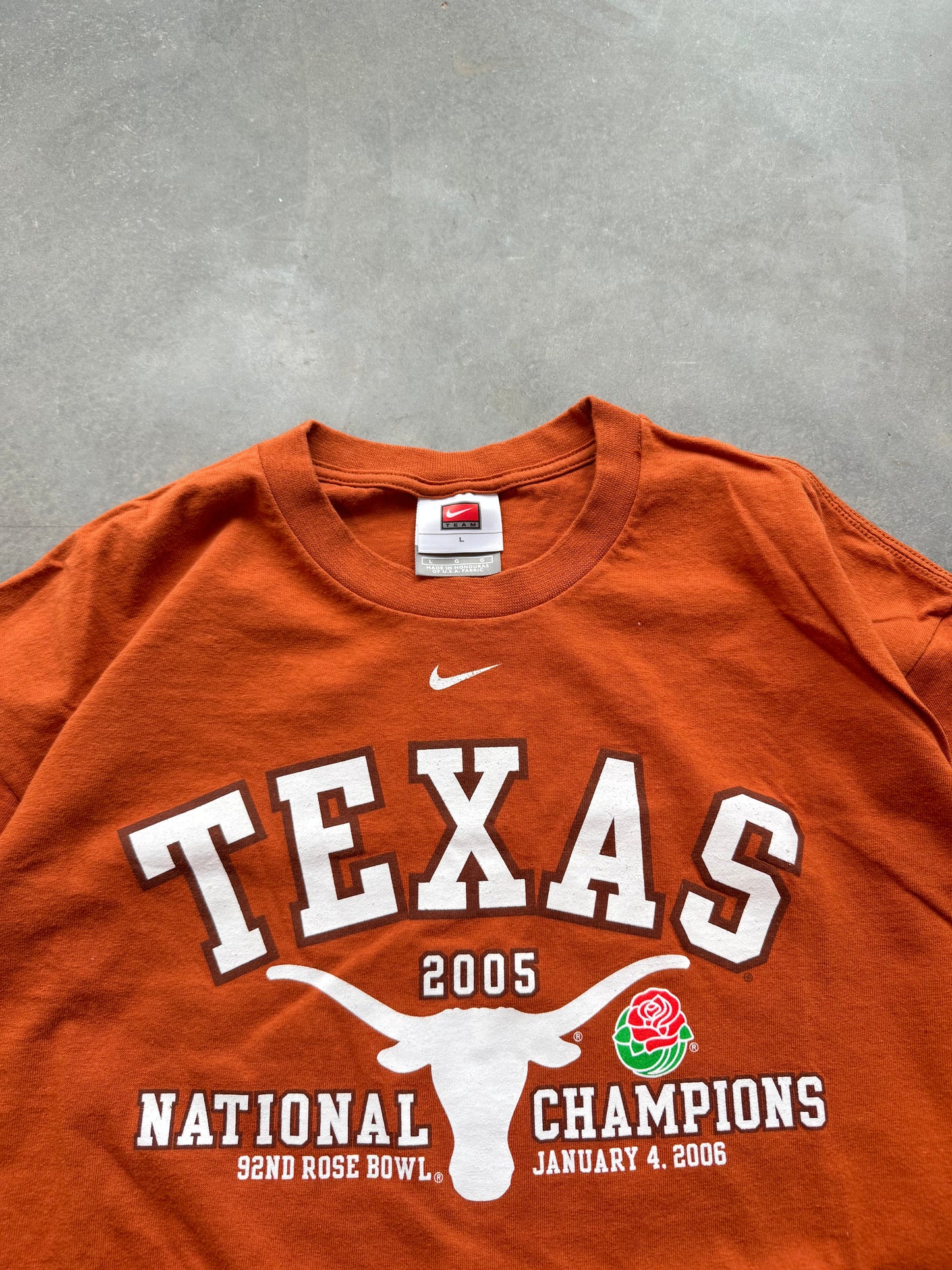 2005 Texas Longhorns National Champions Vintage Orange Nike College Football Tee (Large)