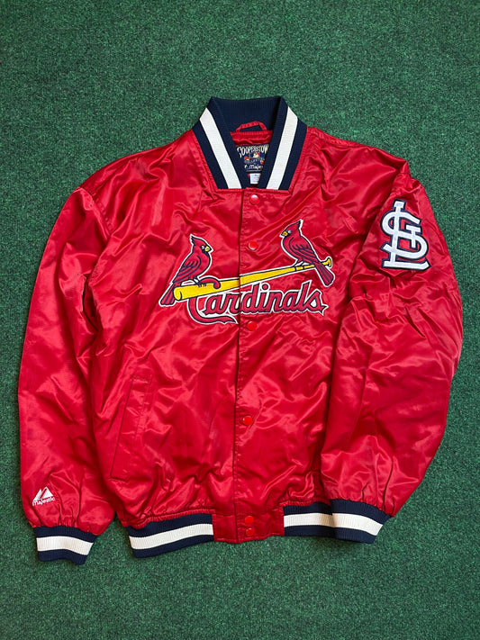 00’s St. Louis Cardinals Vintage MLB Majestic Satin Jacket (Youth XL, Fits Small)