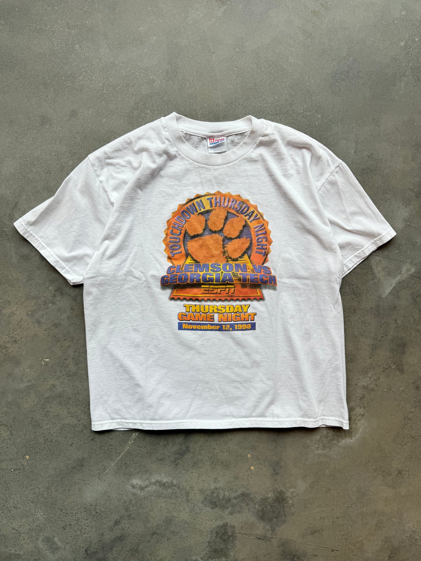 1998 Clemson Tigers vs. Georgia Tech Yellow Jackets Touchdown Thursday Night College Football Tee (XL)