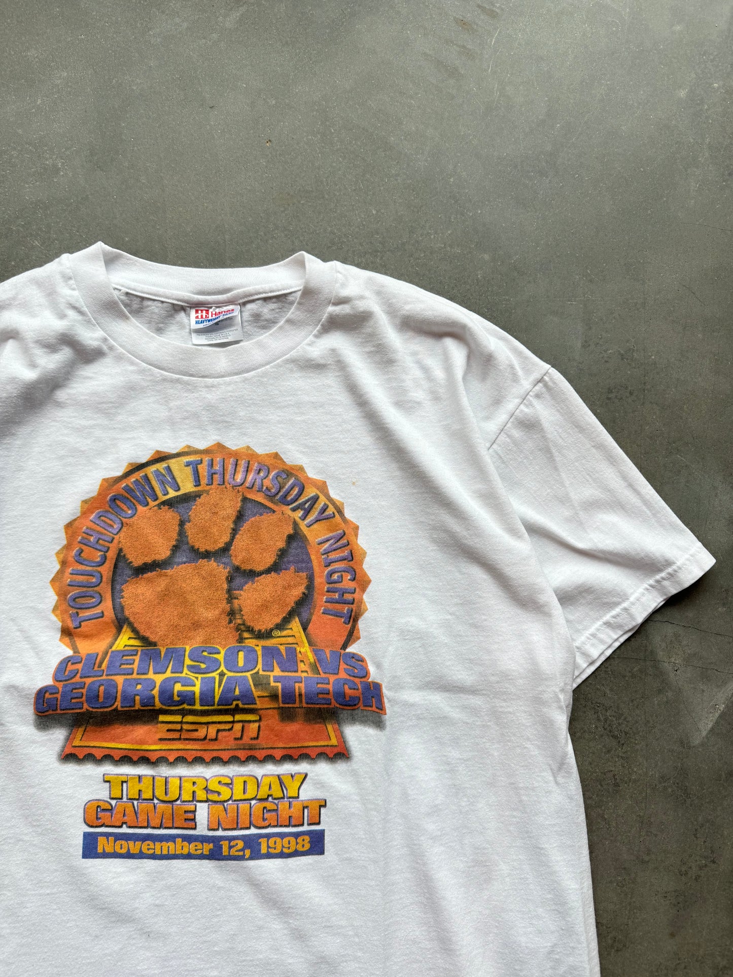 1998 Clemson Tigers vs. Georgia Tech Yellow Jackets Touchdown Thursday Night College Football Tee (XL)