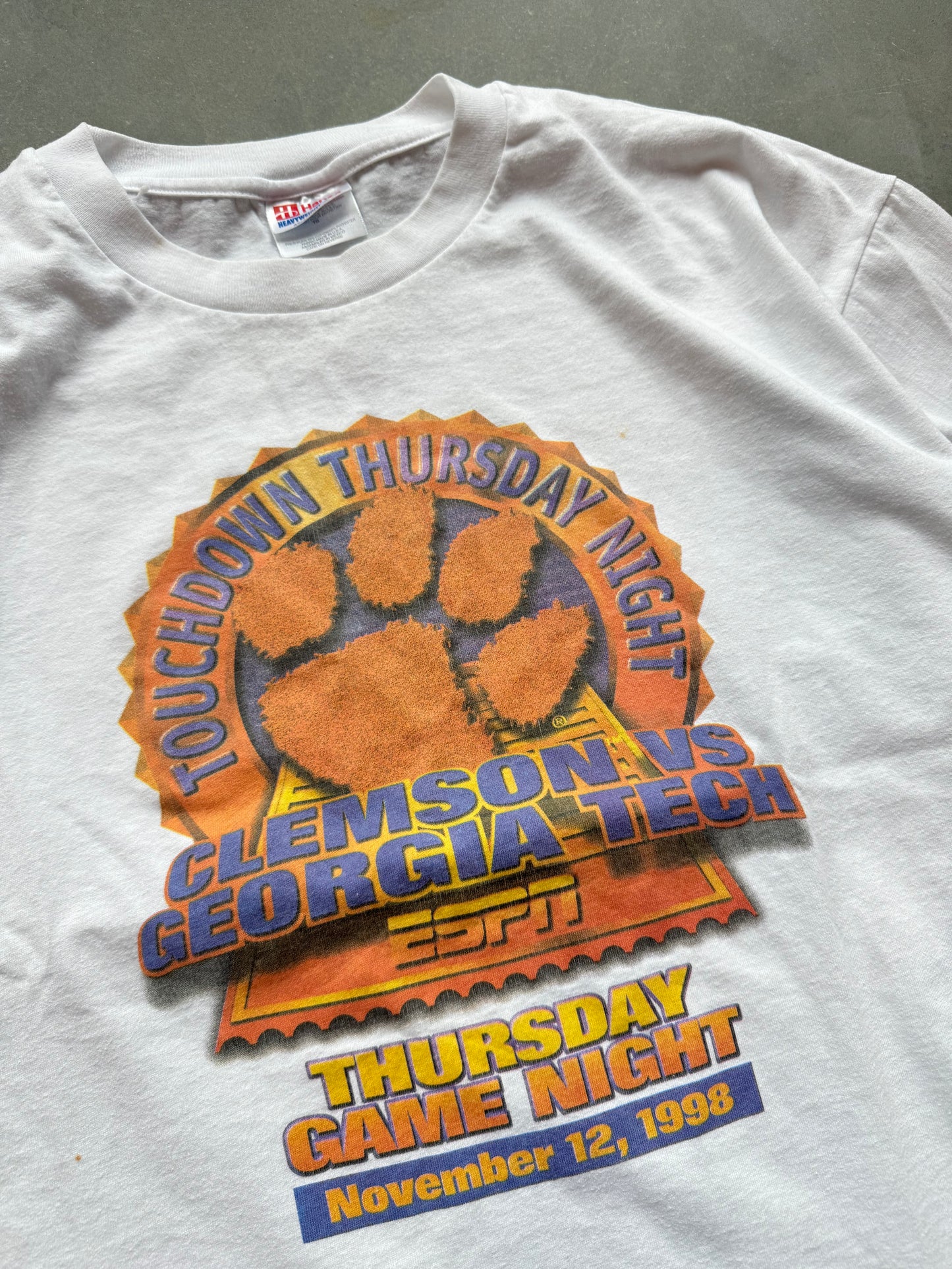 1998 Clemson Tigers vs. Georgia Tech Yellow Jackets Touchdown Thursday Night College Football Tee (XL)