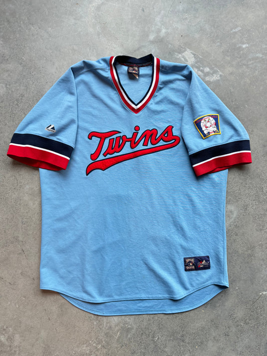 00’s Minnesota Twins Vintage Majestic Light Blue Embroidered MLB Throwback Jersey (XXL)