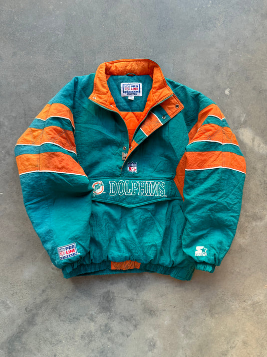 90’s Miami Dolphins Vintage Teal Starter Half Zip NFL Puffer Jacket (XXL)