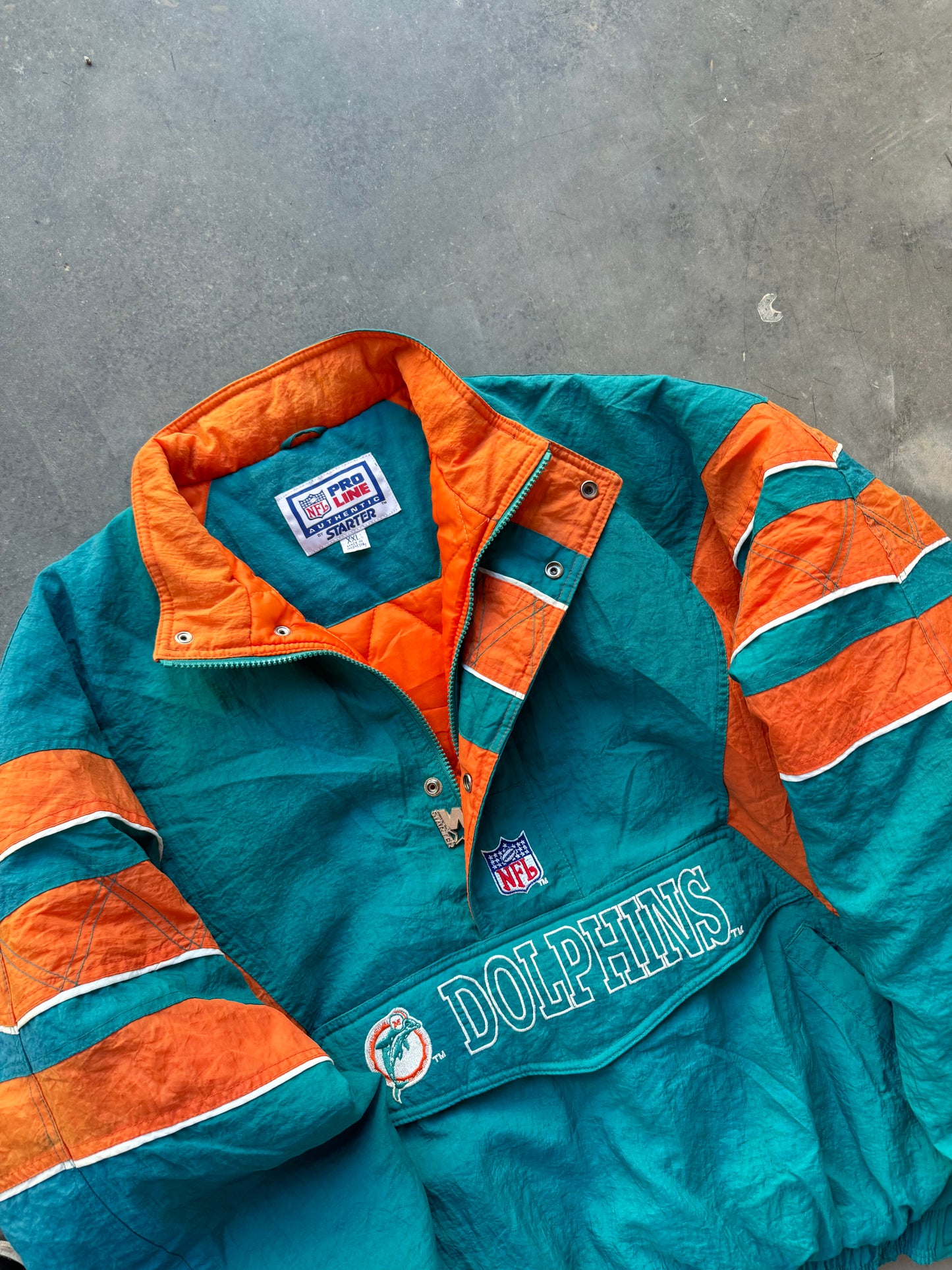 90’s Miami Dolphins Vintage Teal Starter Half Zip NFL Puffer Jacket (XXL)