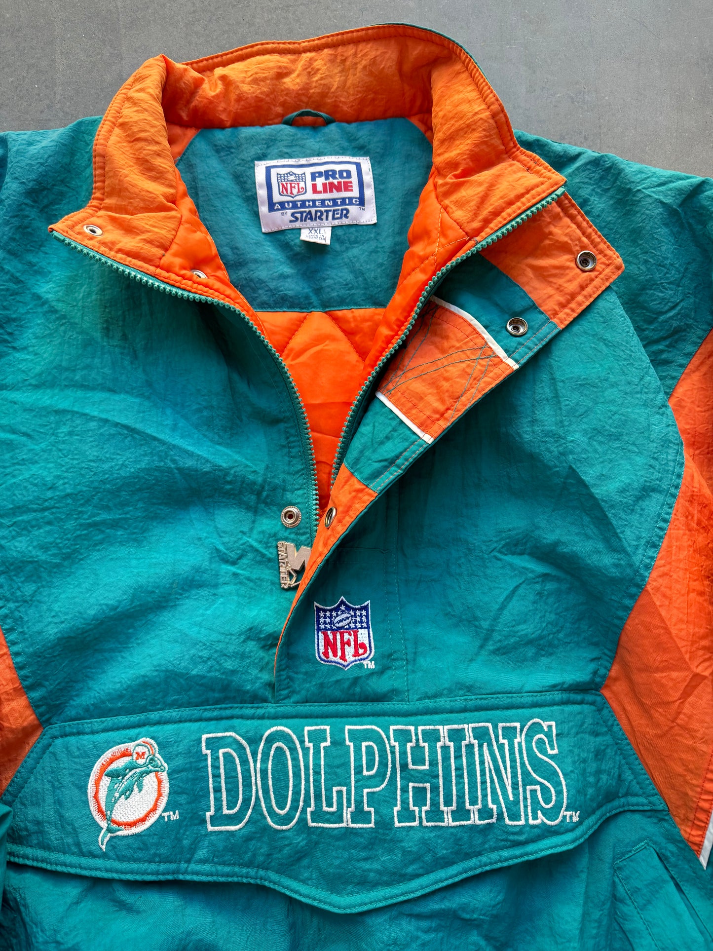 90’s Miami Dolphins Vintage Teal Starter Half Zip NFL Puffer Jacket (XXL)