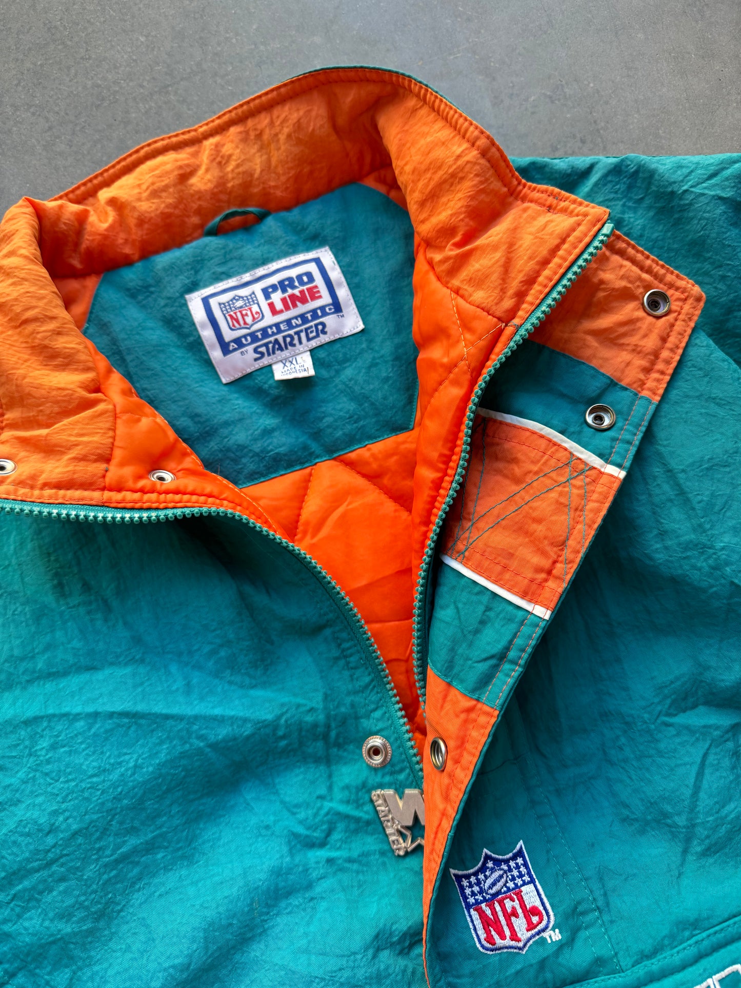 90’s Miami Dolphins Vintage Teal Starter Half Zip NFL Puffer Jacket (XXL)