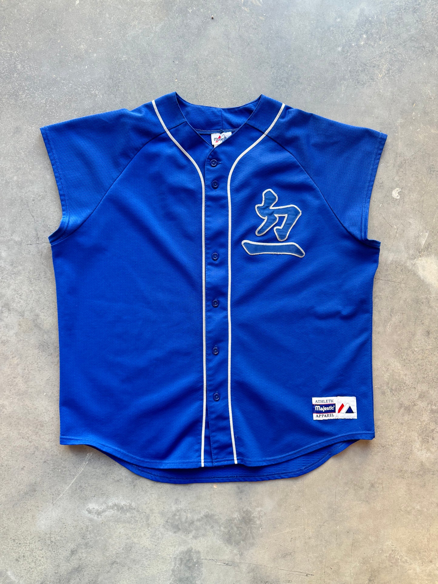 90’s Los Angeles Dodgers Vintage Japanese Logo Blue Majestic Batting Practice Style MLB Jersey (XXL)