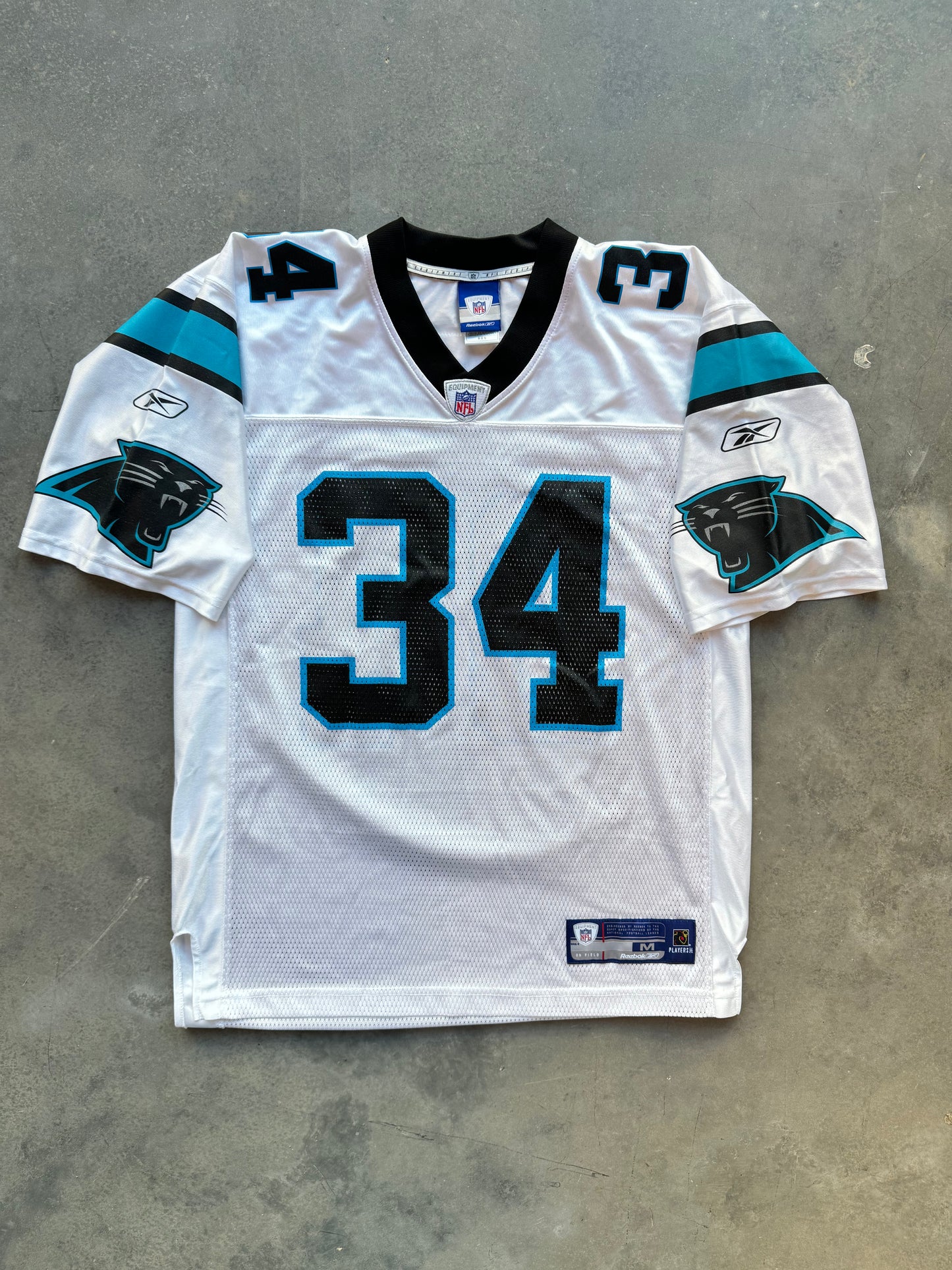 00’s Carolina Panthers DeAngelo Williams Vintage White Reebok NFL Jersey (Medium)