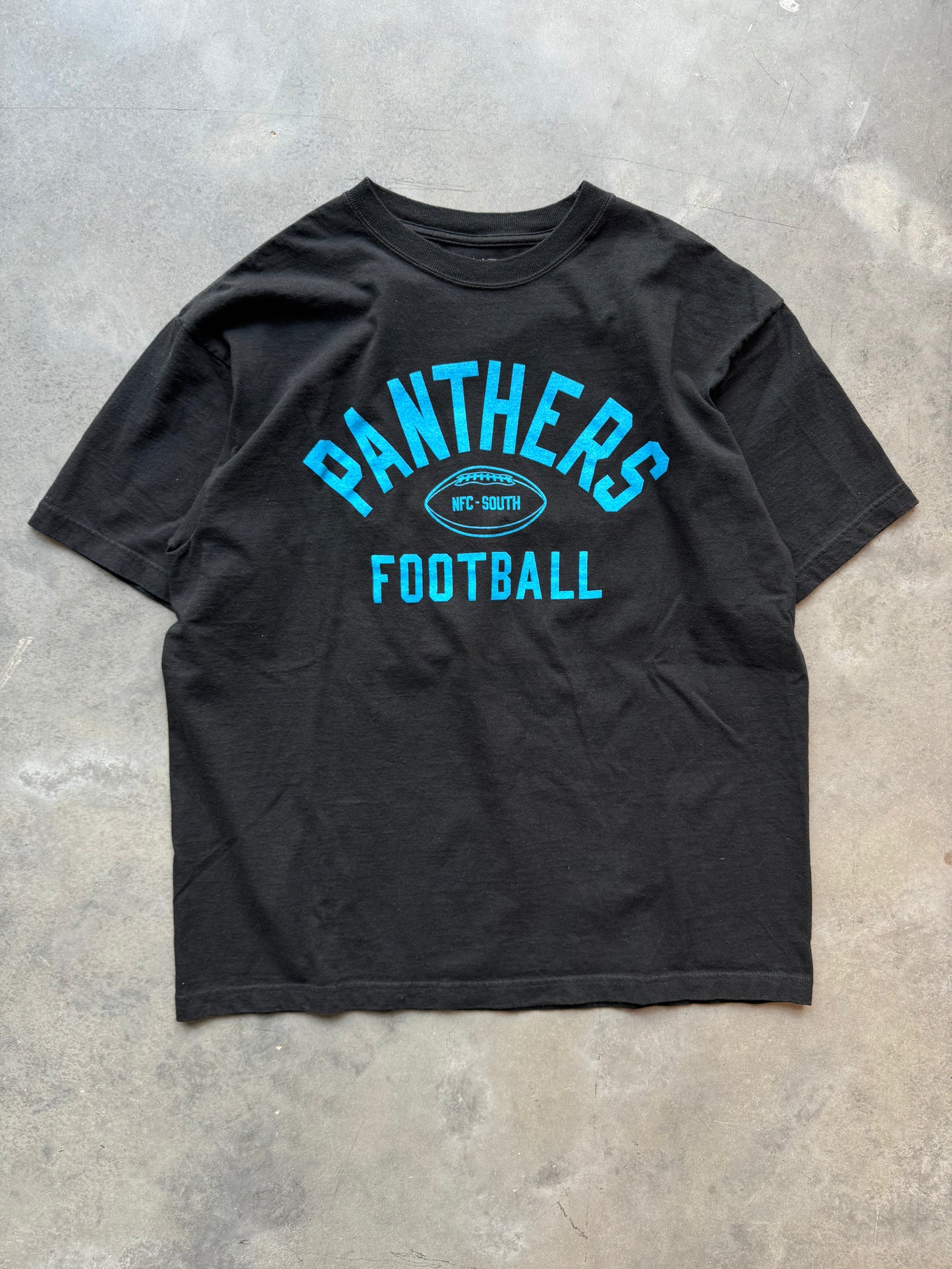 00’s Carolina Panthers Vintage Black Reebok Practice Style Block Letter Spellout NFL Tee (Large)