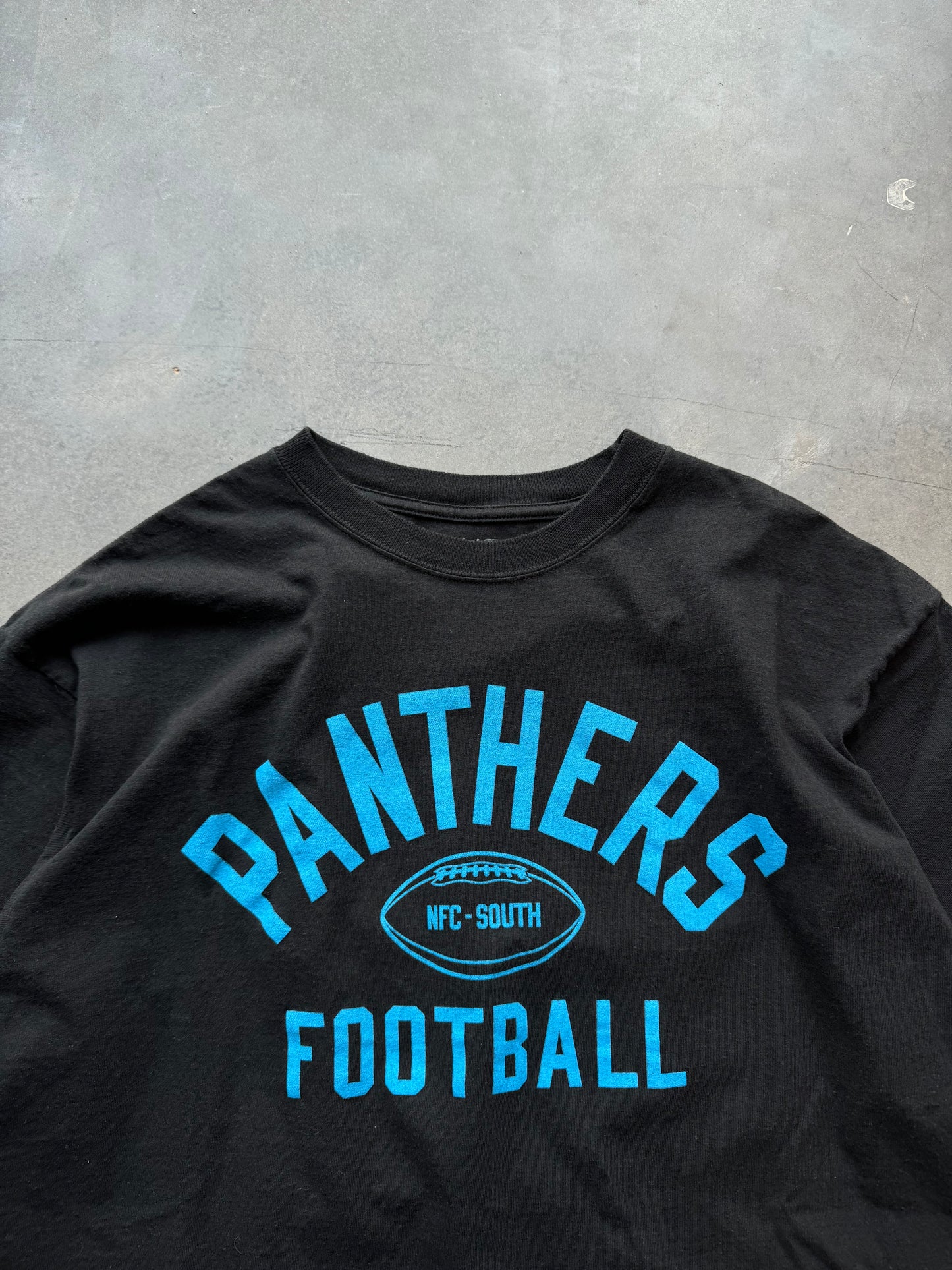 00’s Carolina Panthers Vintage Black Reebok Practice Style Block Letter Spellout NFL Tee (Large)