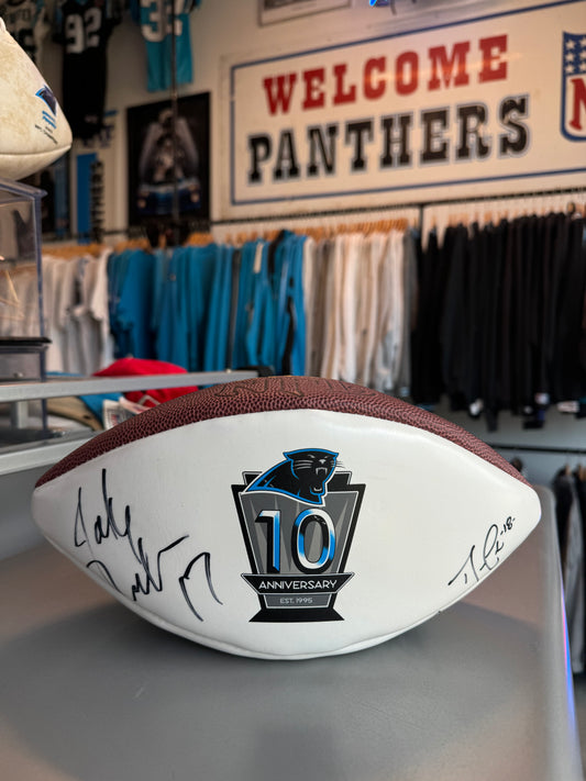 2004 Carolina Panthers 10th Anniversary Team Wilson White Panel NFL Football - Autographed