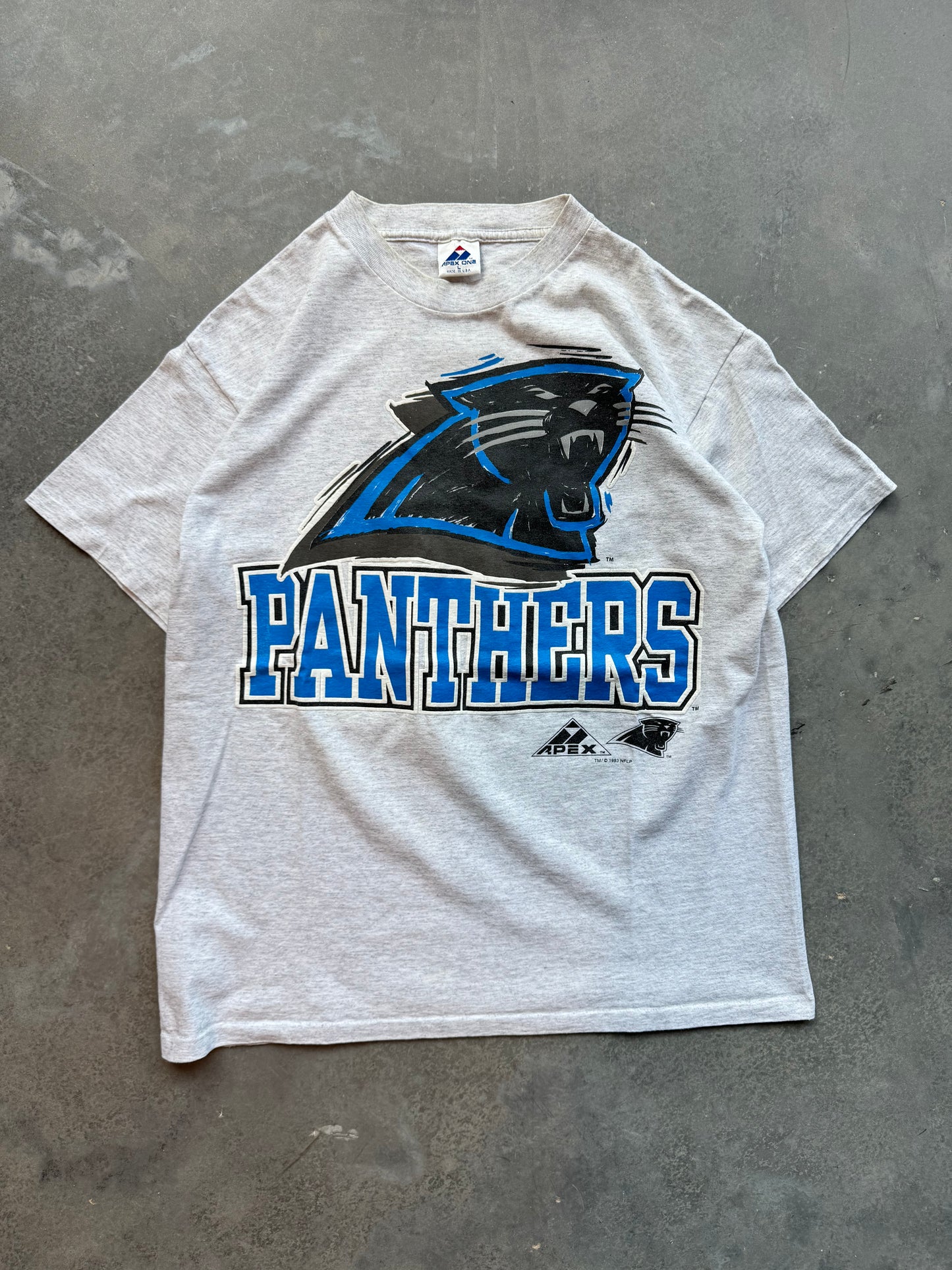 1993 Carolina Panthers Vintage Heather Grey Abstract Sketch Logo NFL Tee (Large)
