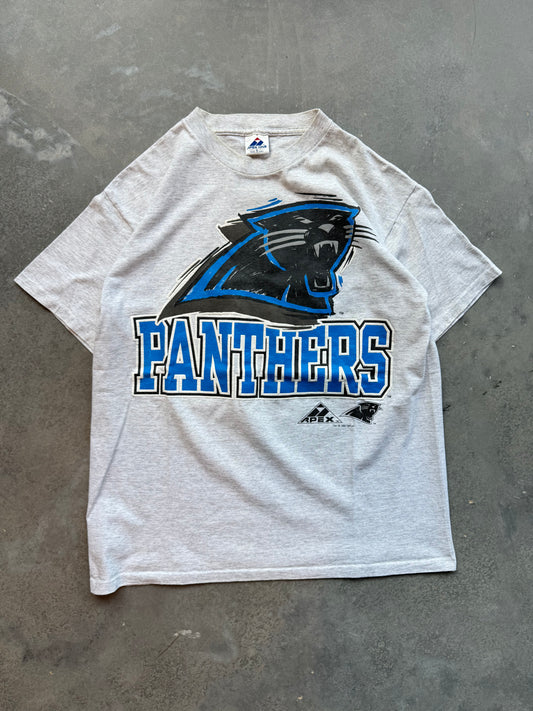 1993 Carolina Panthers Vintage Heather Grey Abstract Sketch Logo NFL Tee (Large)