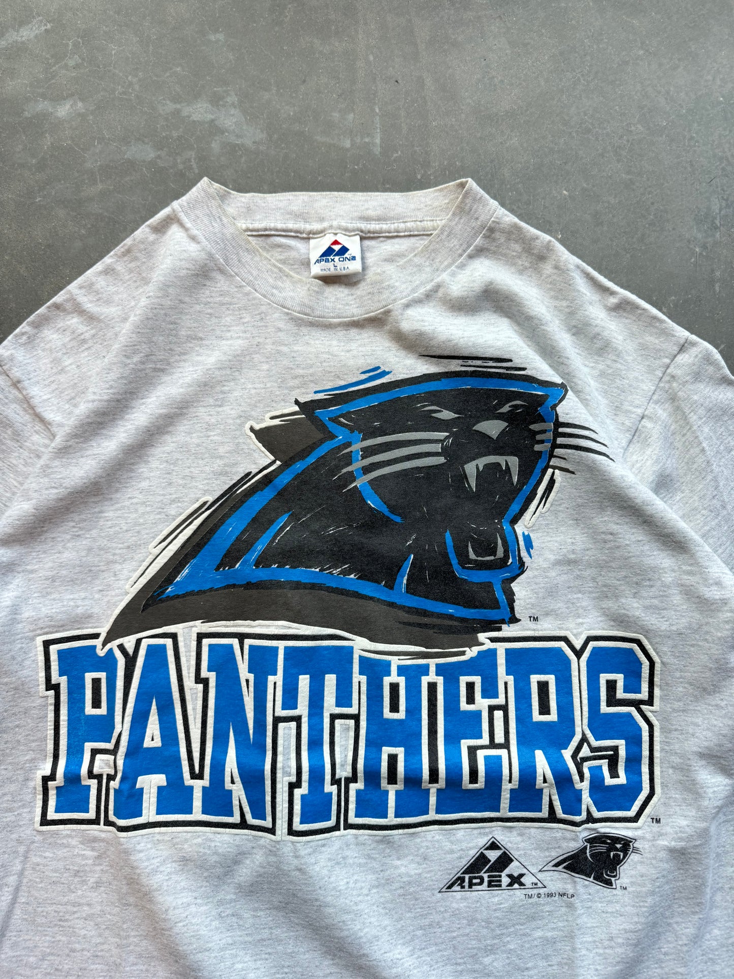 1993 Carolina Panthers Vintage Heather Grey Abstract Sketch Logo NFL Tee (Large)