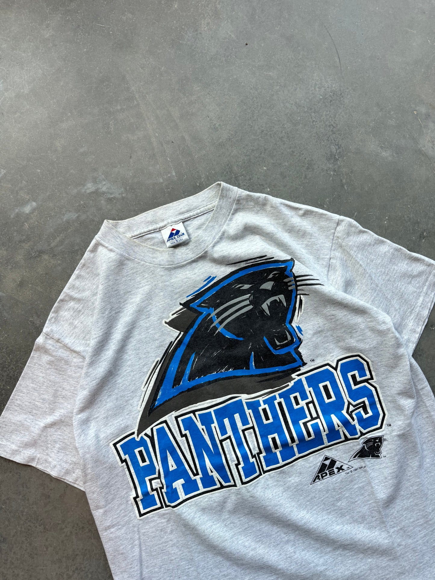 1993 Carolina Panthers Vintage Heather Grey Abstract Sketch Logo NFL Tee (Large)