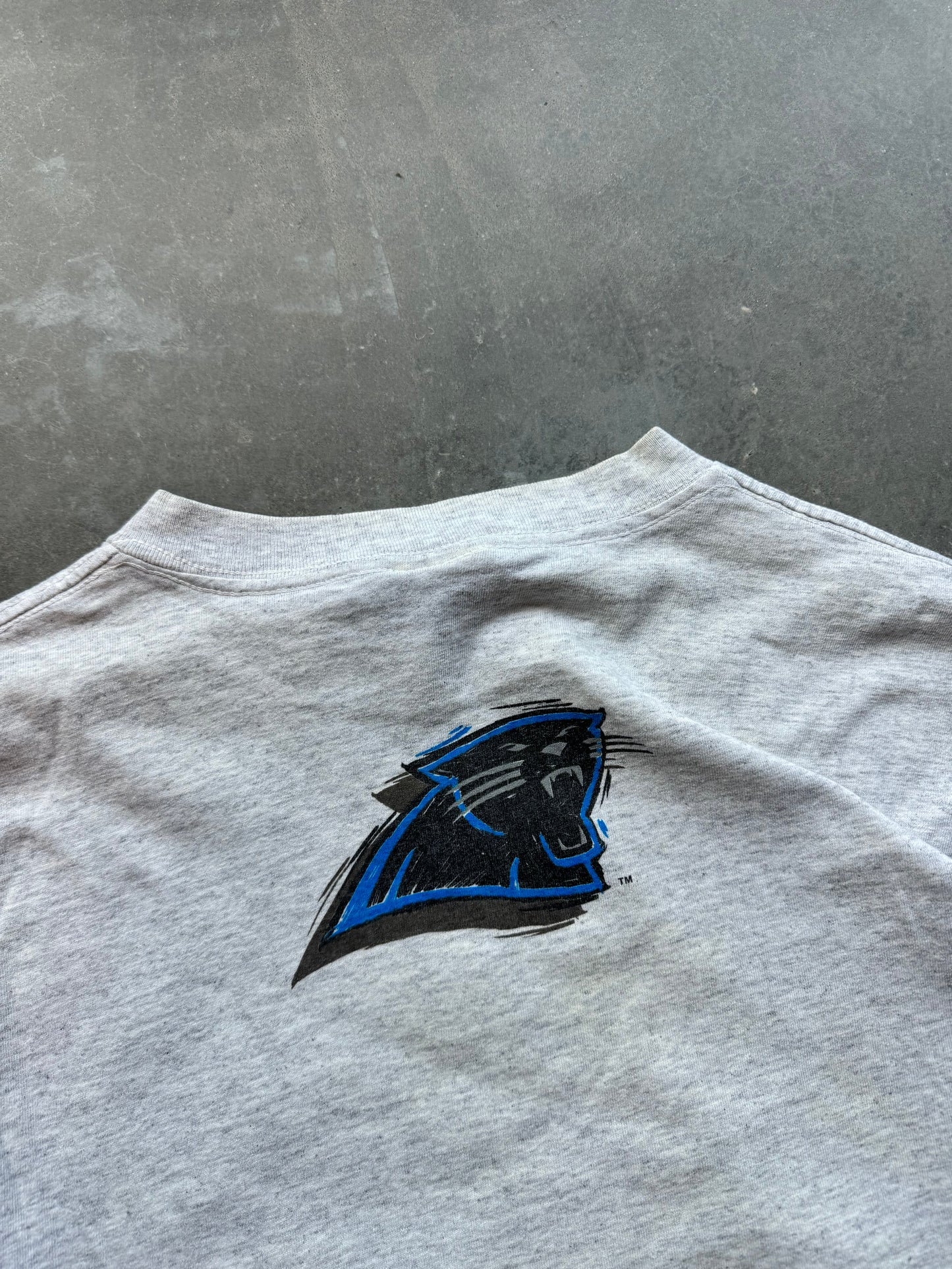 1993 Carolina Panthers Vintage Heather Grey Abstract Sketch Logo NFL Tee (Large)