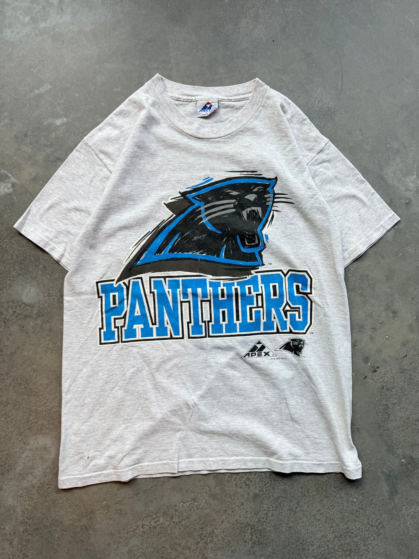 1993 Carolina Panthers Vintage Heather Grey Abstract Sketch Logo NFL Tee (Large)