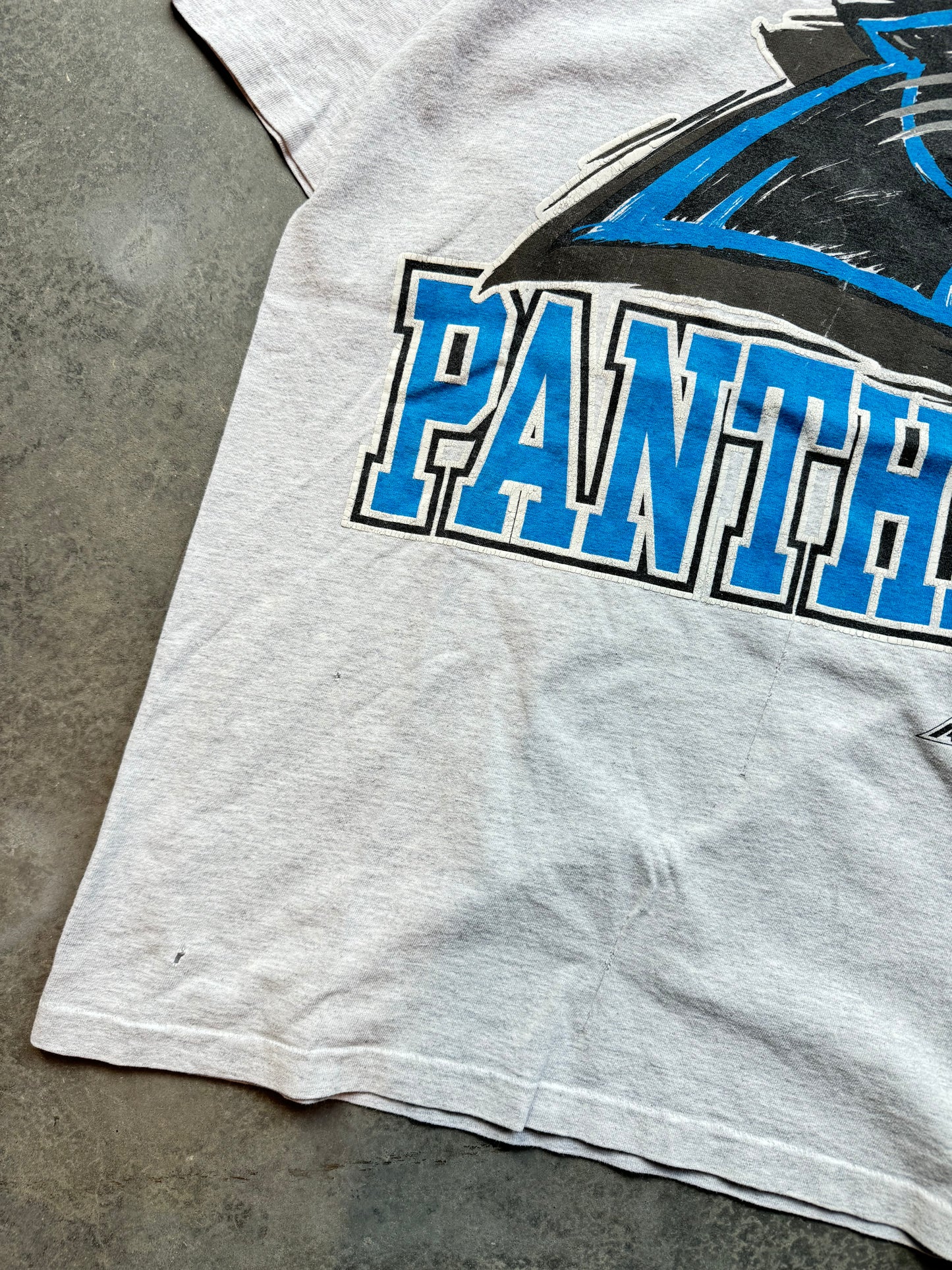 1993 Carolina Panthers Vintage Heather Grey Abstract Sketch Logo NFL Tee (Large)